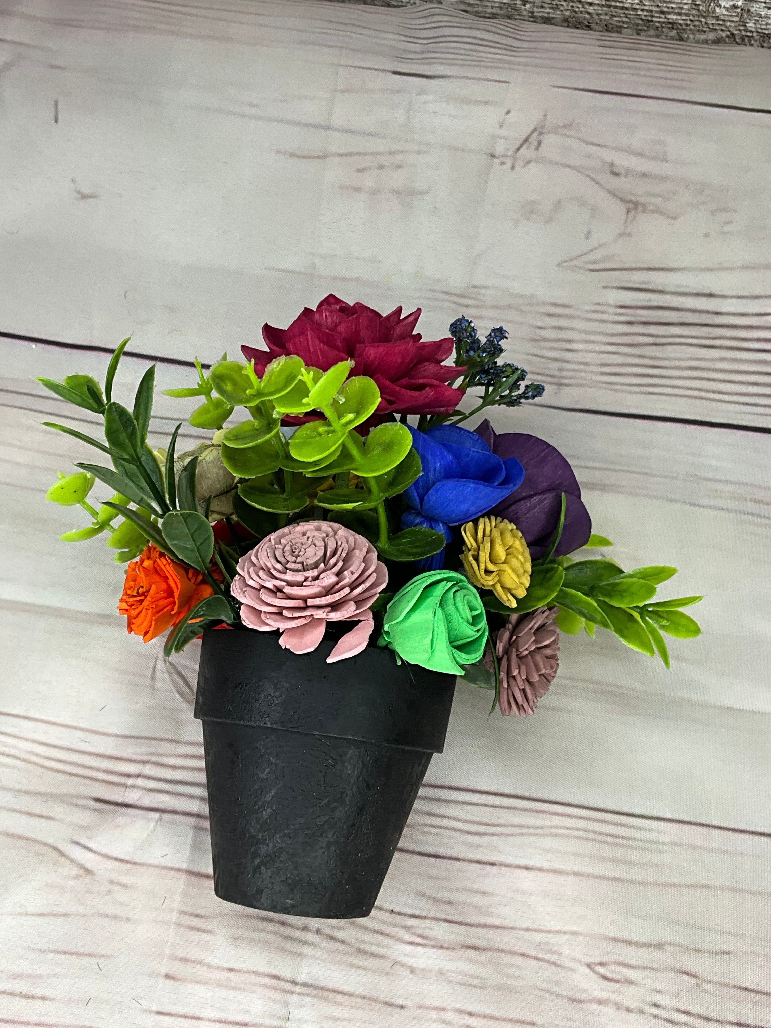 Terracotta Pots with Wooden Flowers - Joni’s Sola Ever After, LLC
