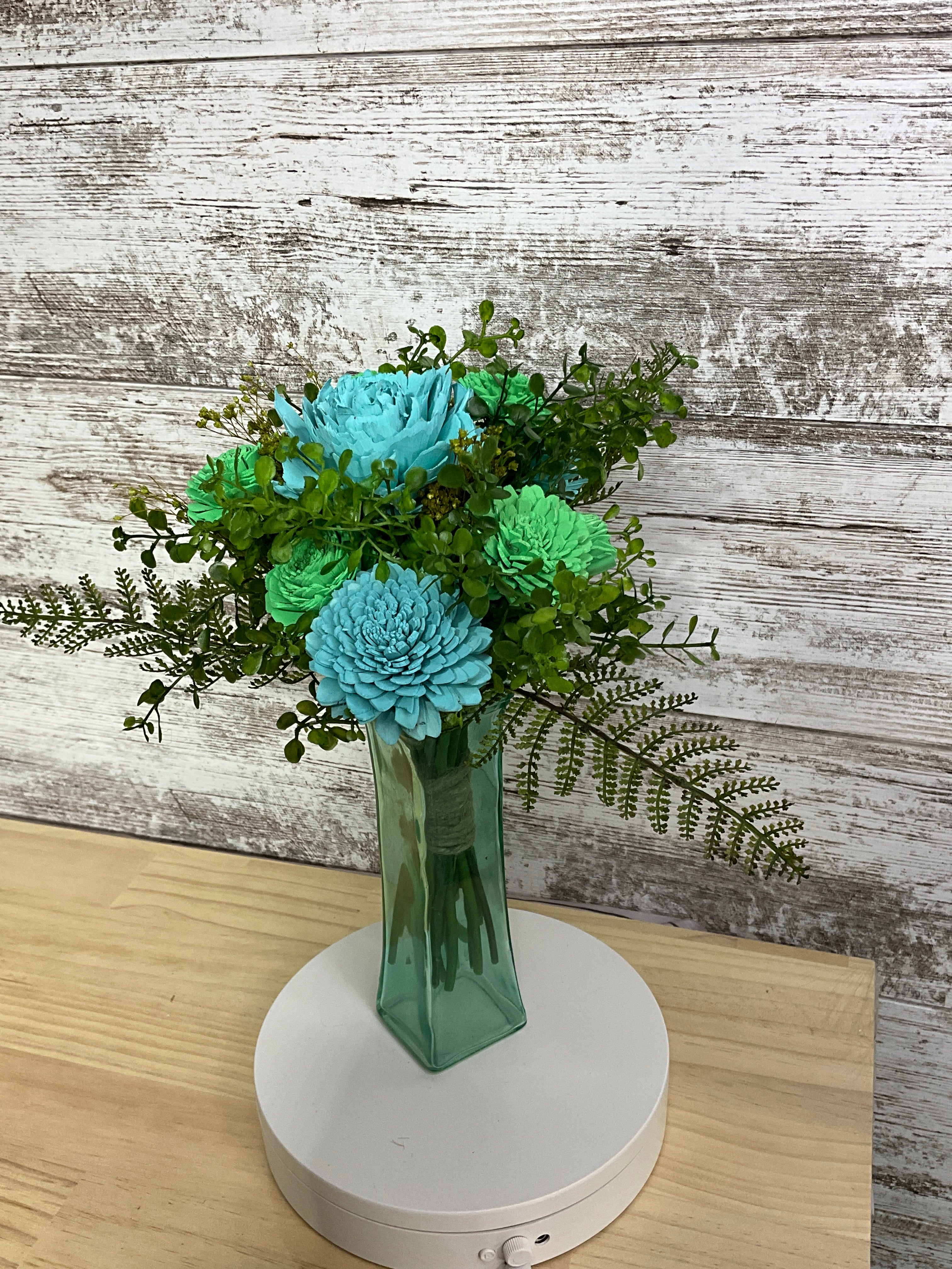 Spring Meadow — Mint & Sky Blue Sola Wood Flower Arrangement