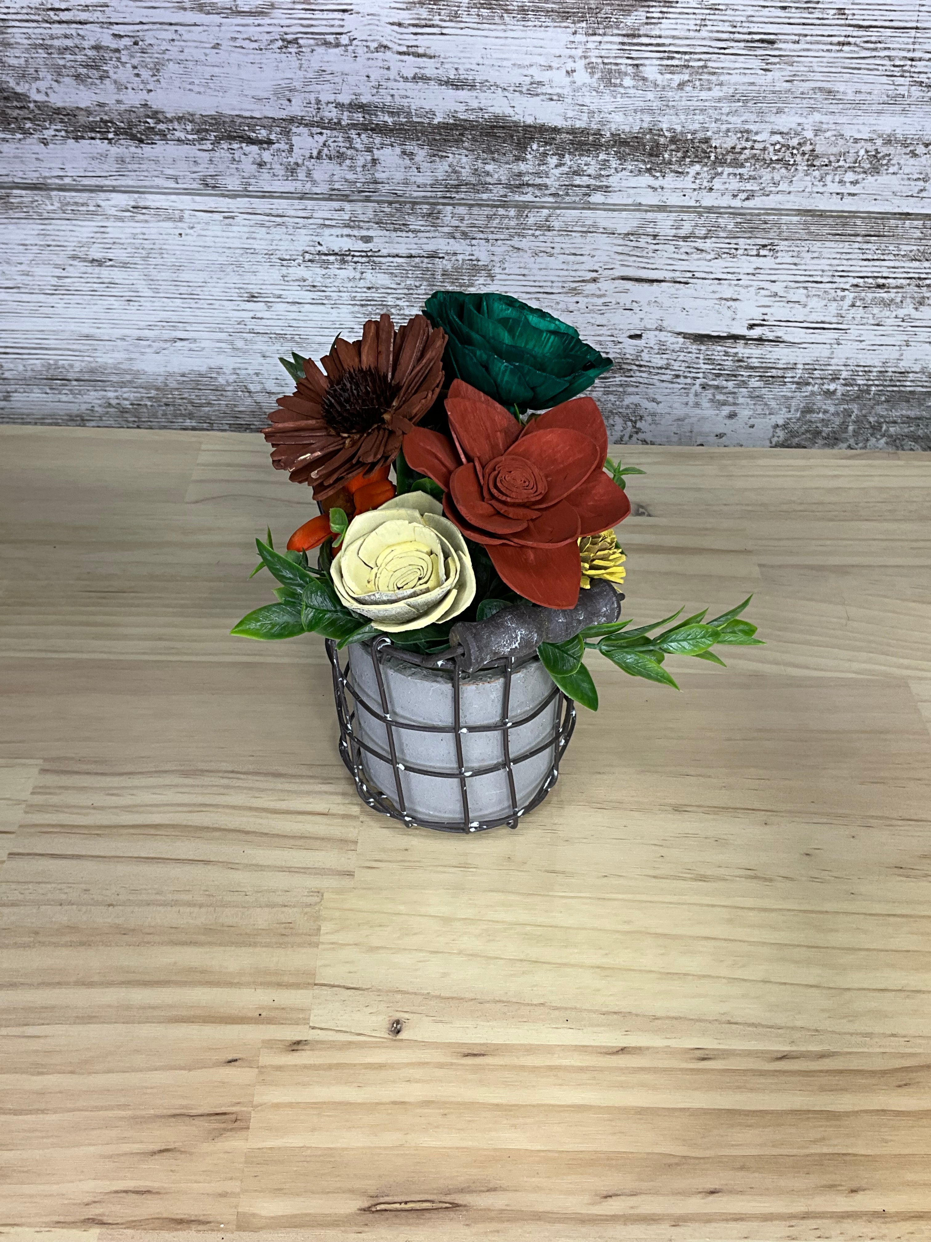 Emerald & Rust Wire Pot Arrangement