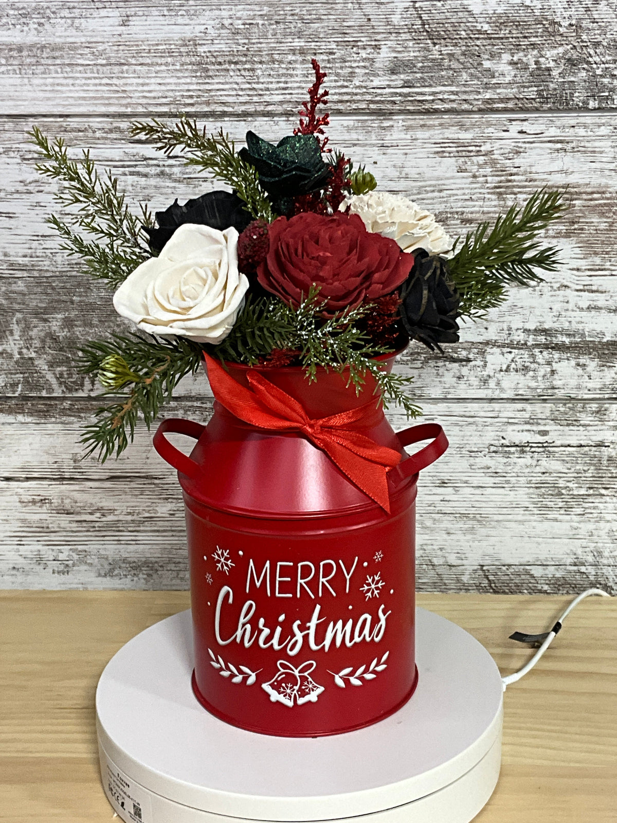 Christmas Cheer Milk Can Sola Wood Flower Arrangement