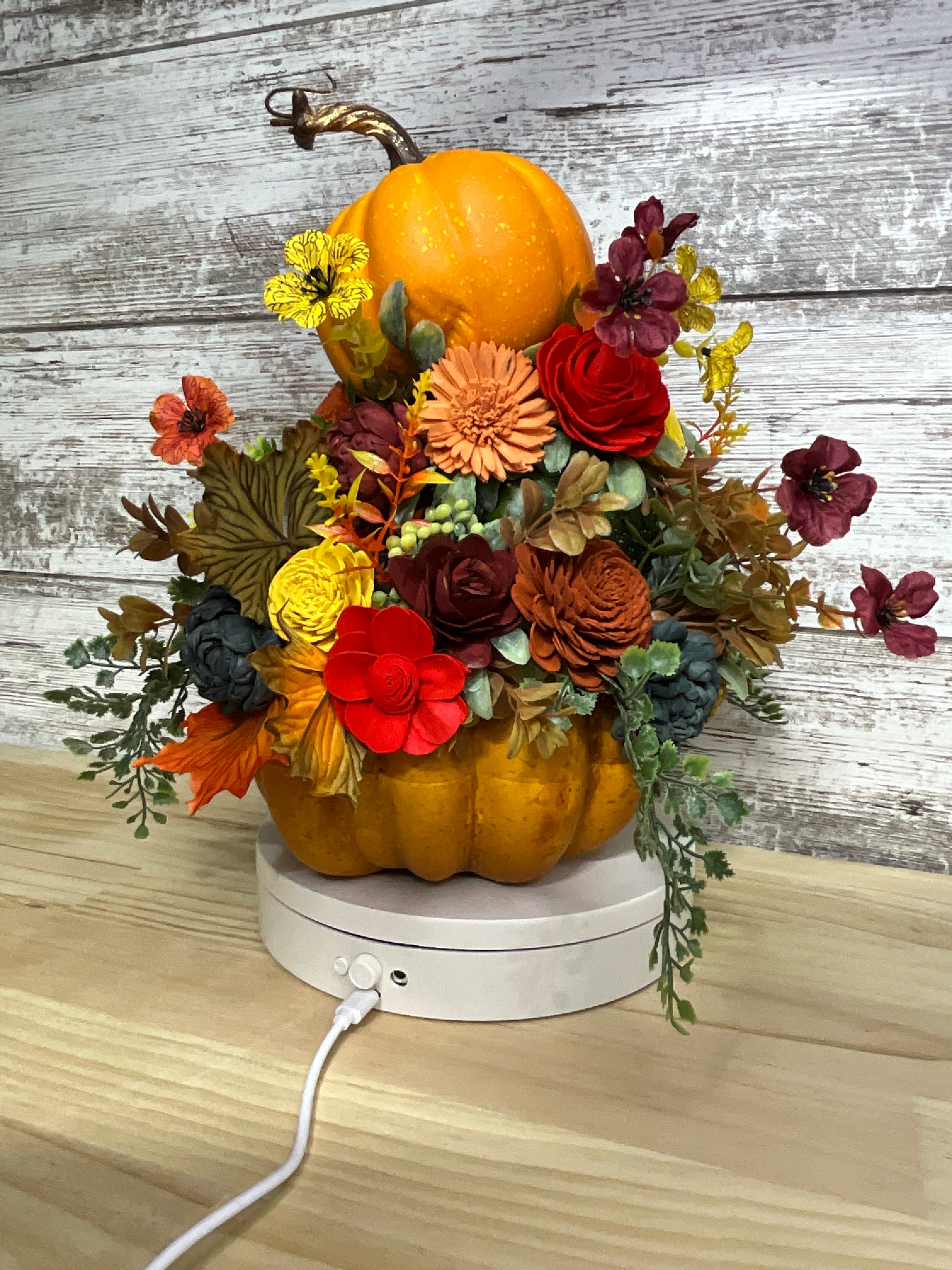 Harvest Pumpkin Sola Wood Flower Arrangement