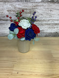 Patriotic Red, White & Blue Drop-In Sola Wood Bouquet – Hobnail Frosted Jar