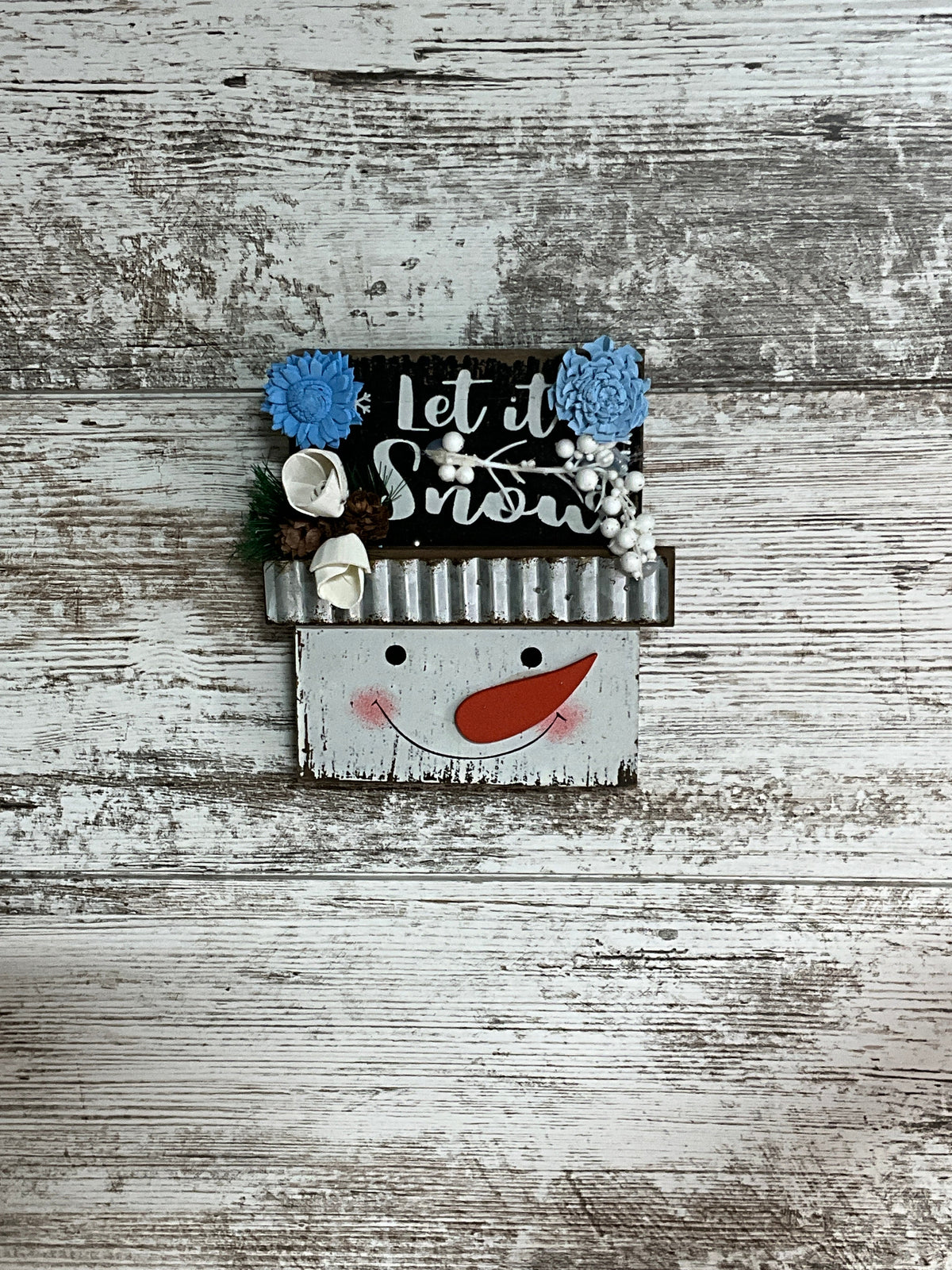 Let It Snow | Snowman Sola Wood Flower Wall Hanger