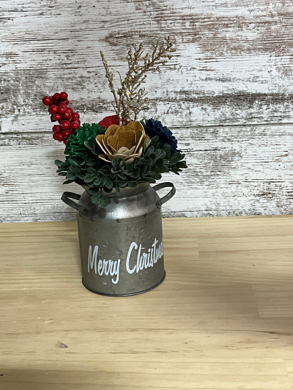 Rustic Christmas Tidings | Sola Wood Flower Milk Can Arrangement