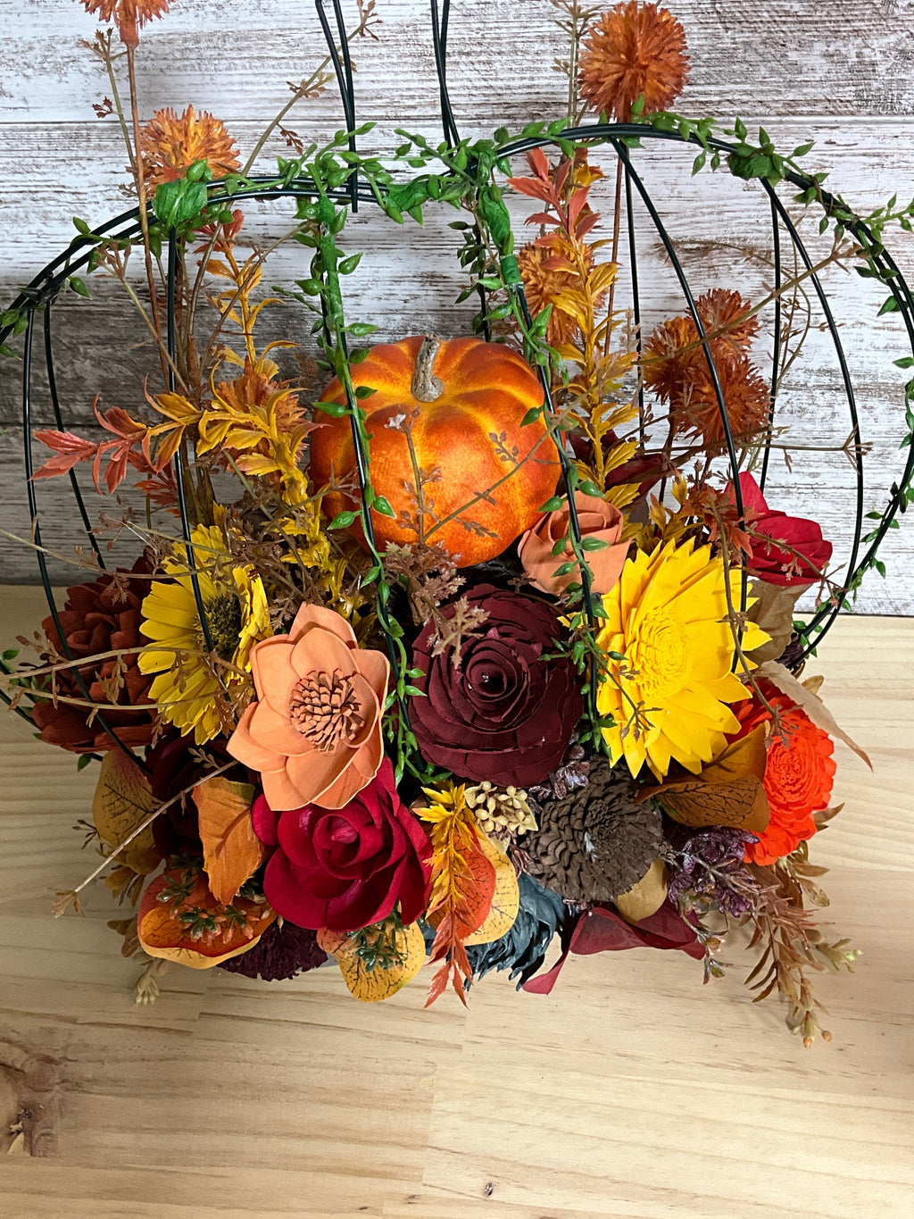 Harvest in the Round | Pumpkin Sola Wood Flower Centerpiece