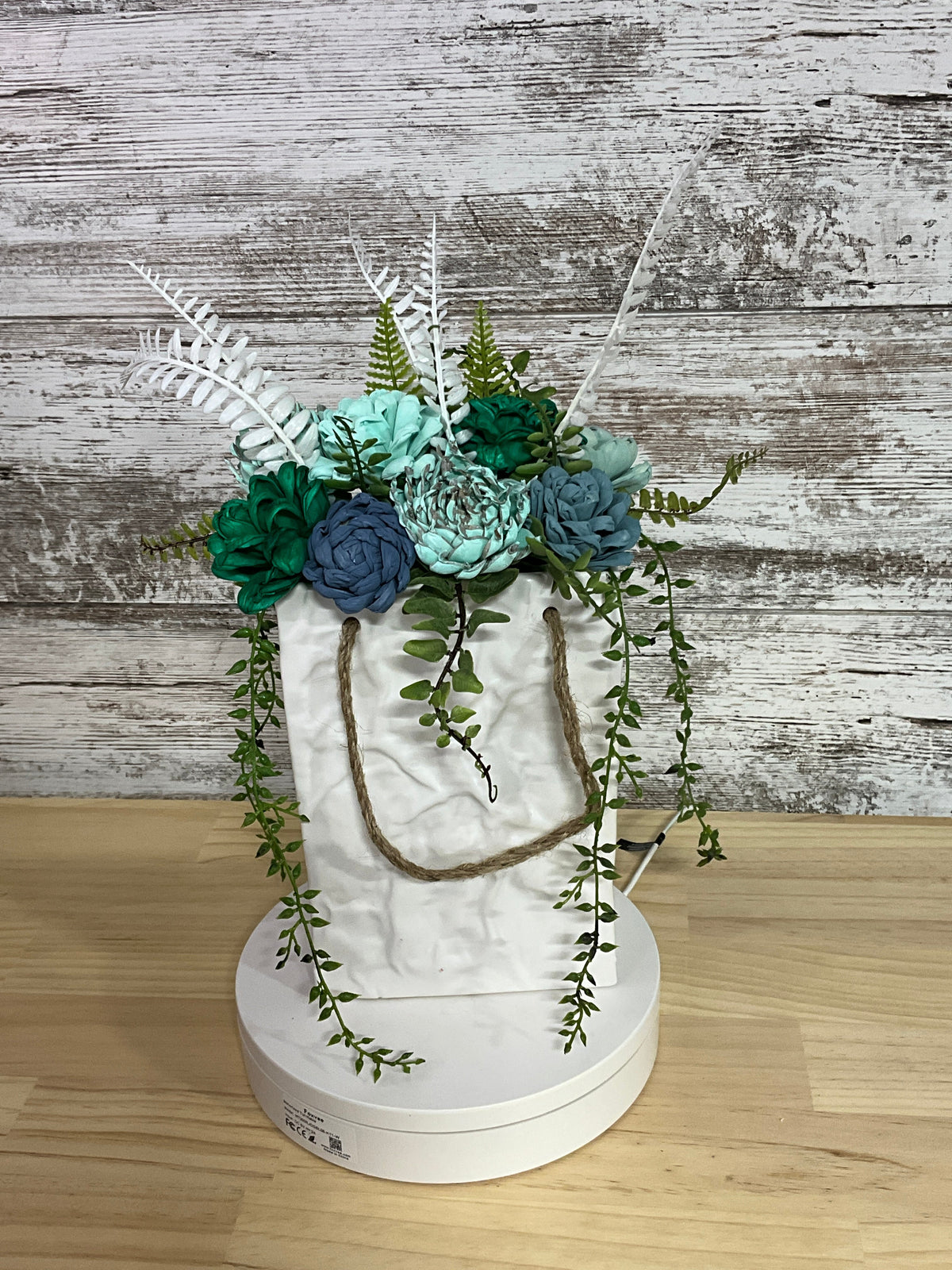 Seafoam Wishes Sola Wood Flower Gift Bag Arrangement