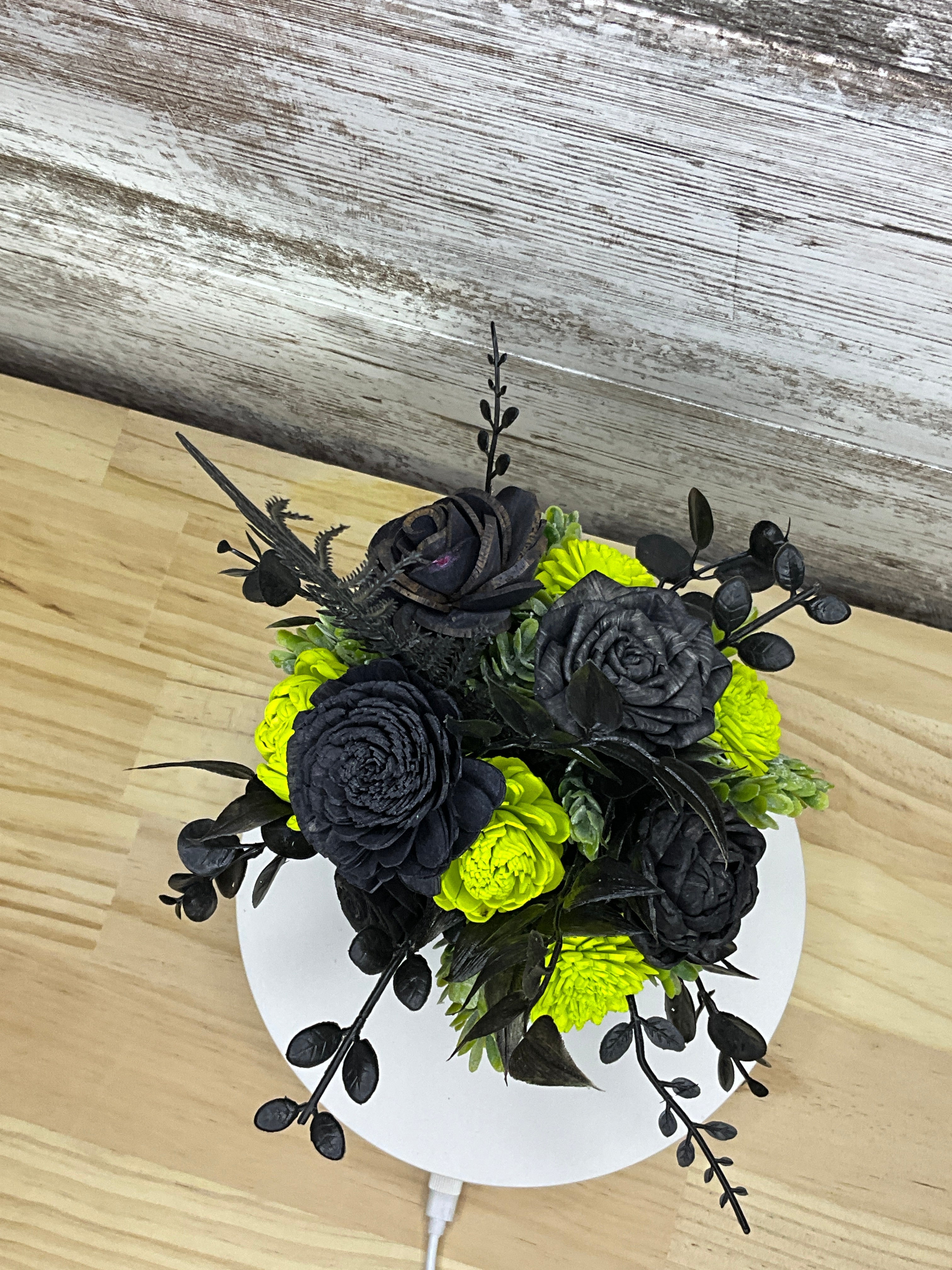 Frankenstein Sola Wood Flower Arrangement – Black & Lime Green
