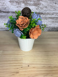 Ribbed White Pot Sola Wood Arrangement – Dusty Blue & Terracotta