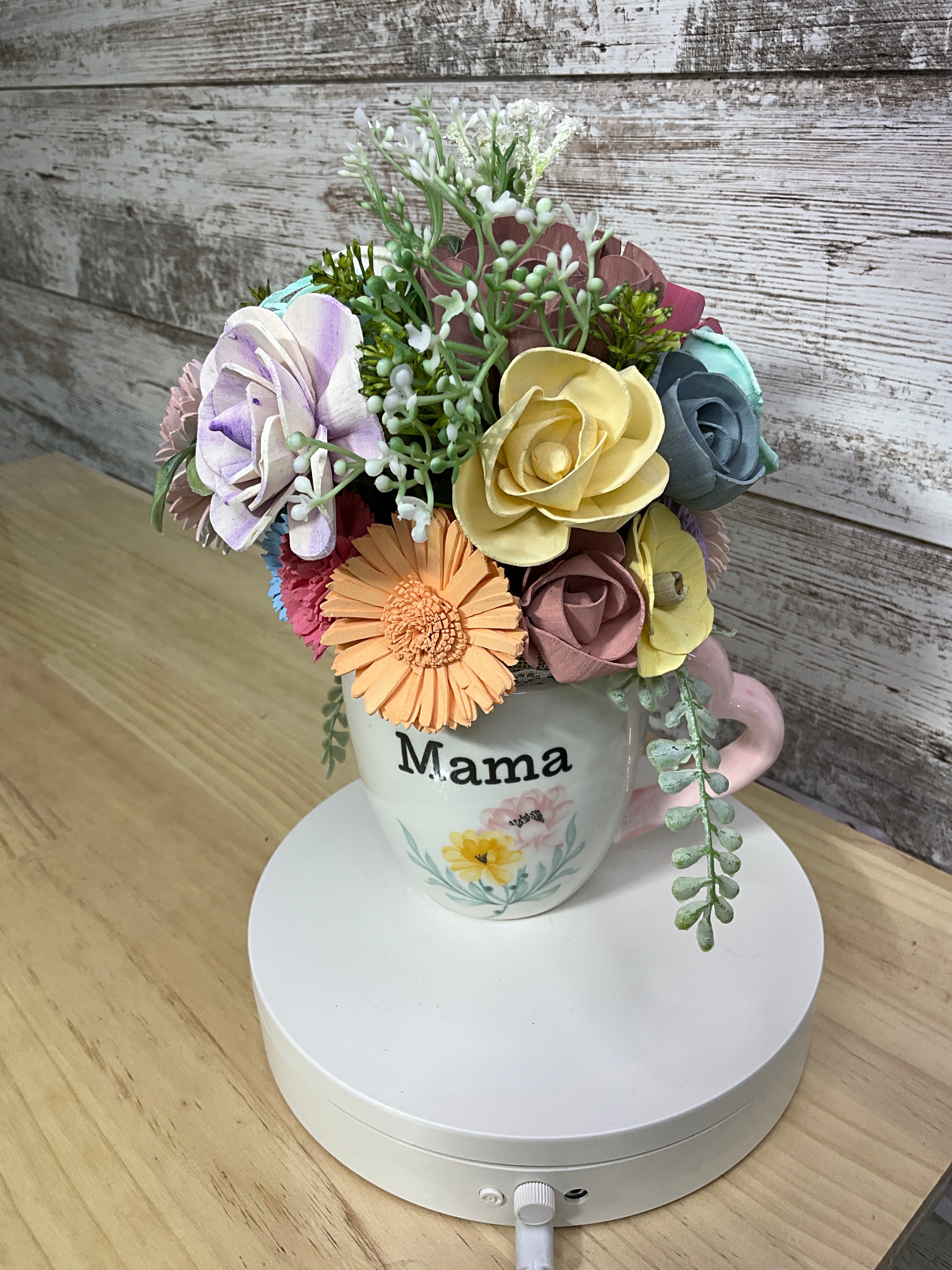 Mama Mug Sola Wood Flower Arrangement | Handcrafted Gift for Mom
