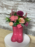 Pink Rain Boots | Sola Wood Flower Arrangement in Boot Vase