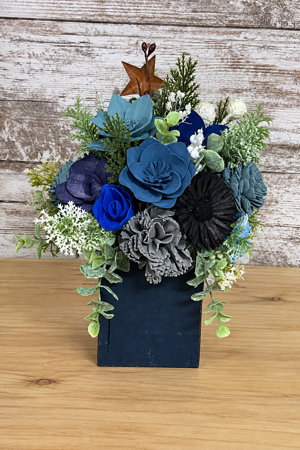 Snowy Blue Wishes Snowman Sola Wood Flower Arrangement