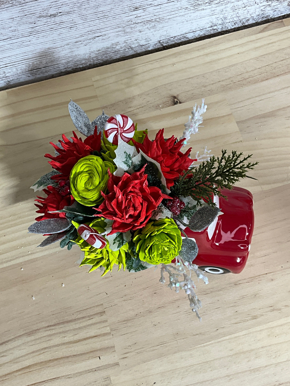 Peppermint Express | Christmas Sola Wood Flower Truck Arrangement