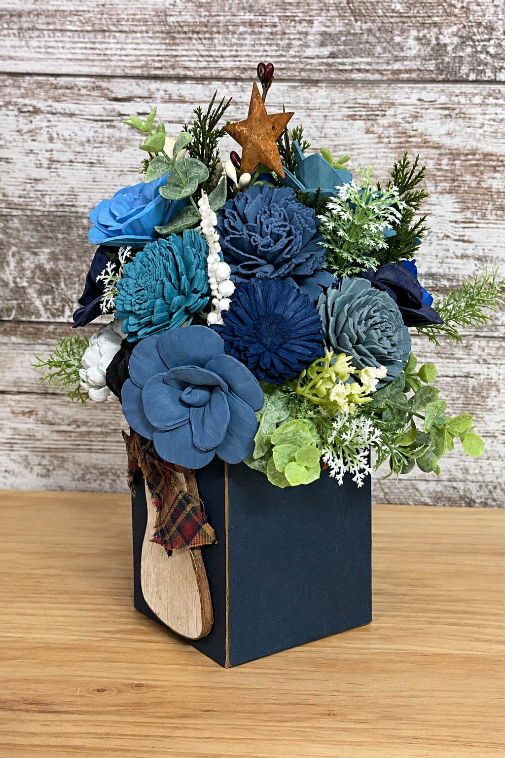 Snowy Blue Wishes Snowman Sola Wood Flower Arrangement