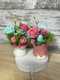 Pink & Mint Sola Wood Flower Duo | Gnome & Mushroom Ceramic Arrangement