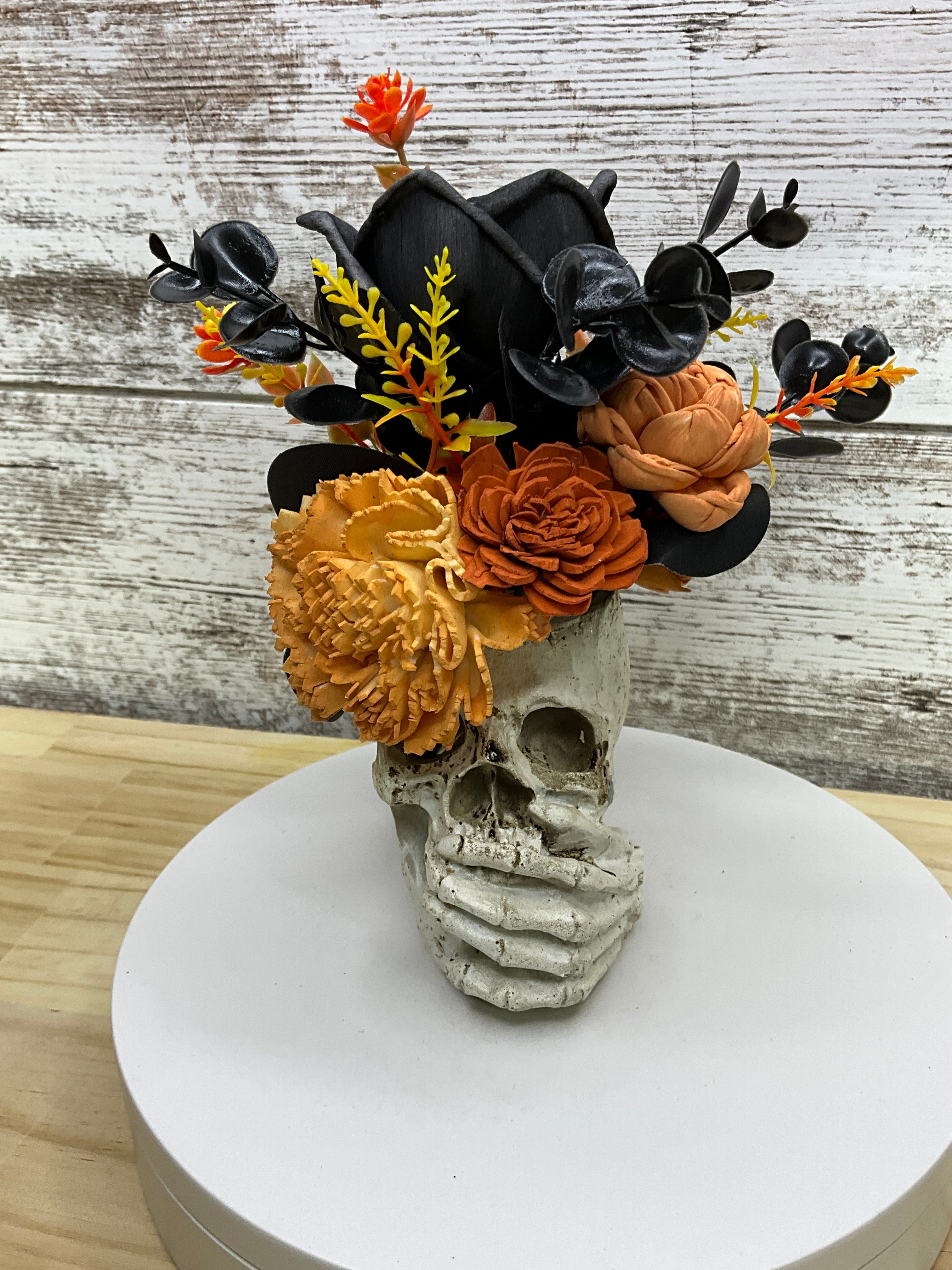 Gothic Halloween Skull Sola Wood Flower Arrangement