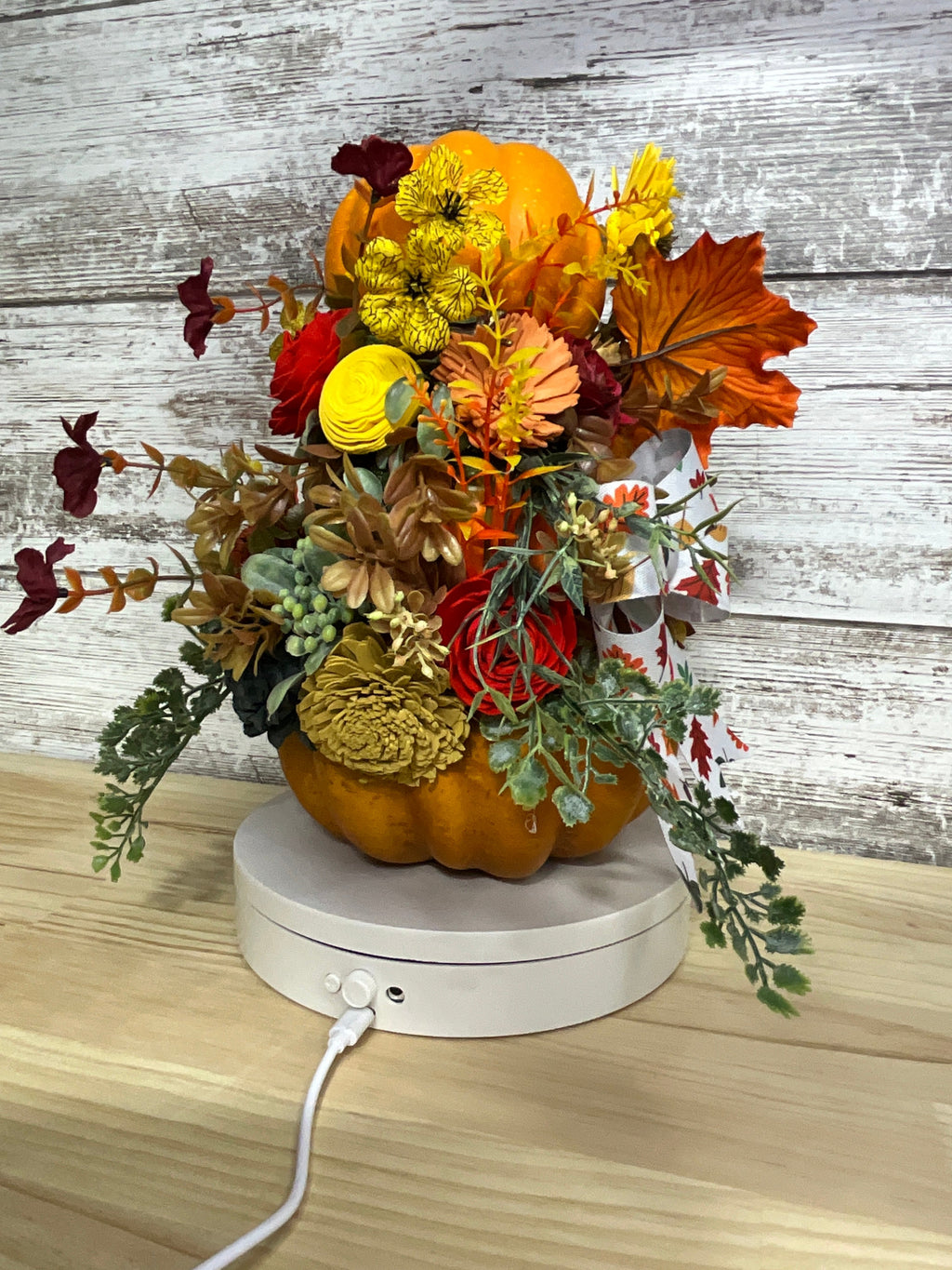 Harvest Pumpkin Sola Wood Flower Arrangement