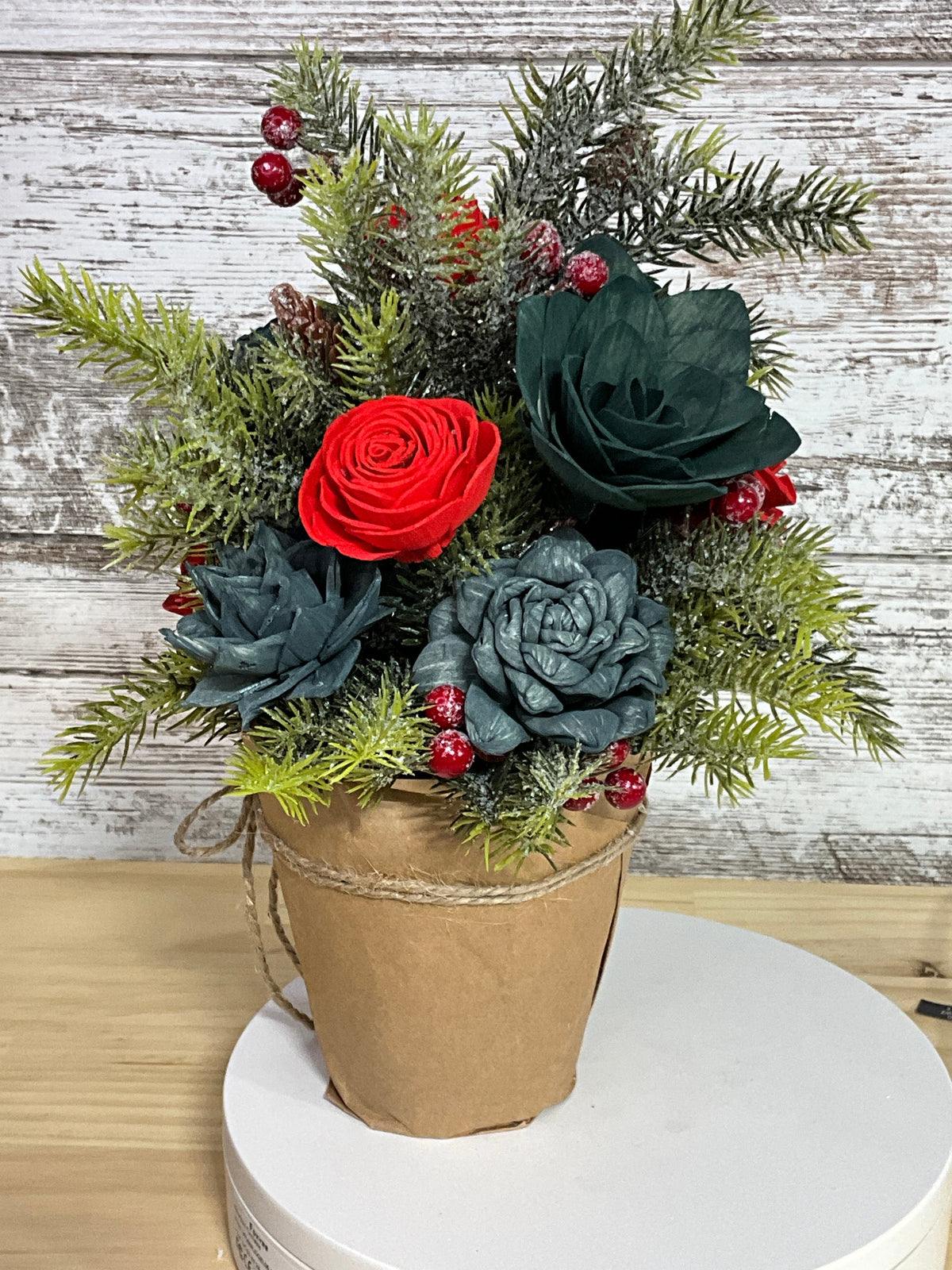 Evergreen Noel Christmas Sola Wood Flower Arrangement
