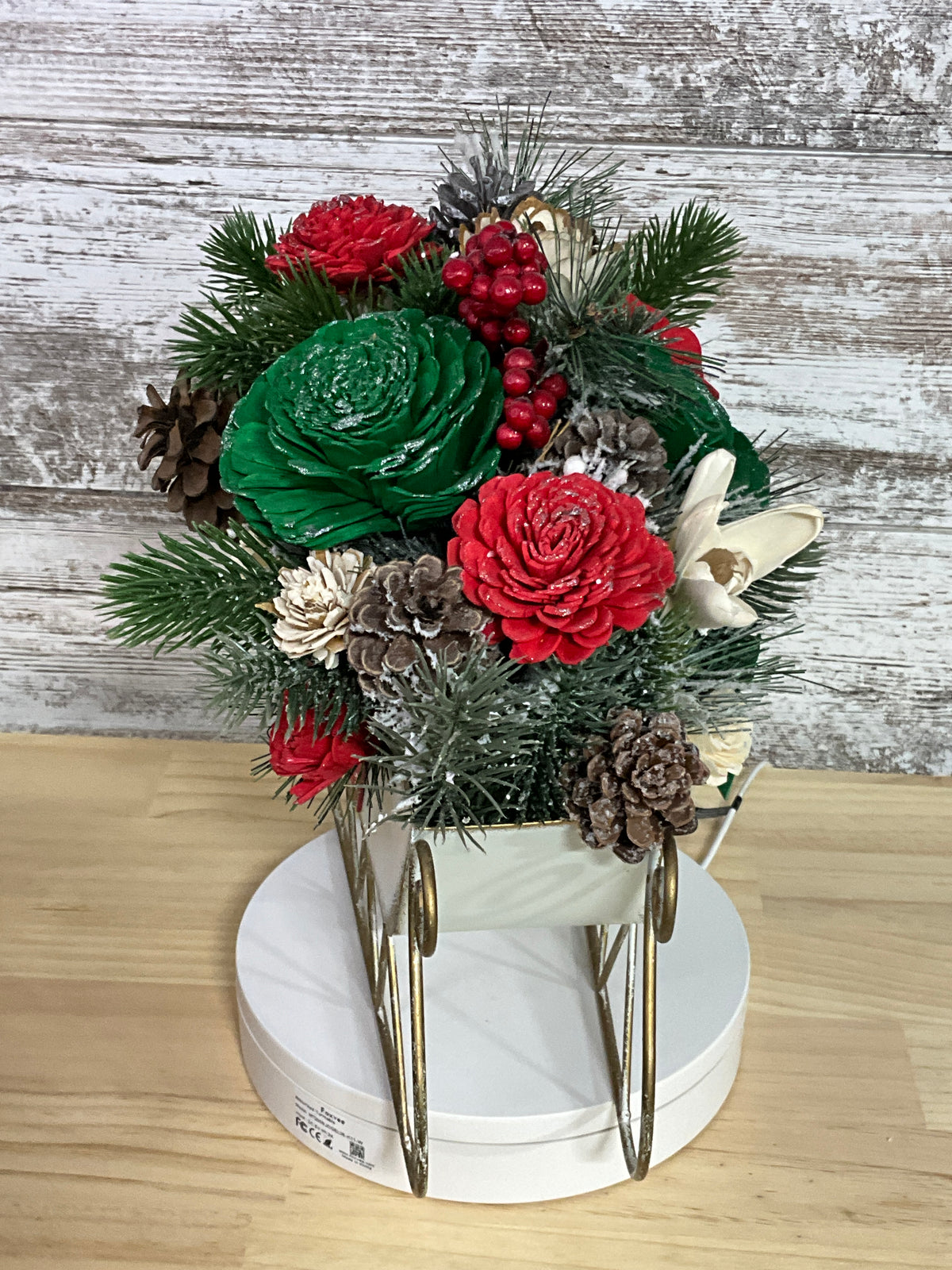 Christmas Cheer Sleigh Sola Wood Flower Arrangement