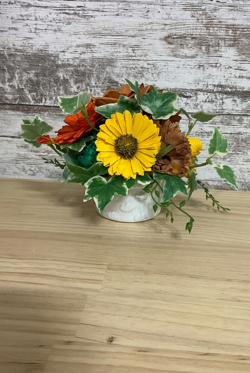 Golden Harvest & Ivy – Fall Sola Wood Flower Arrangement