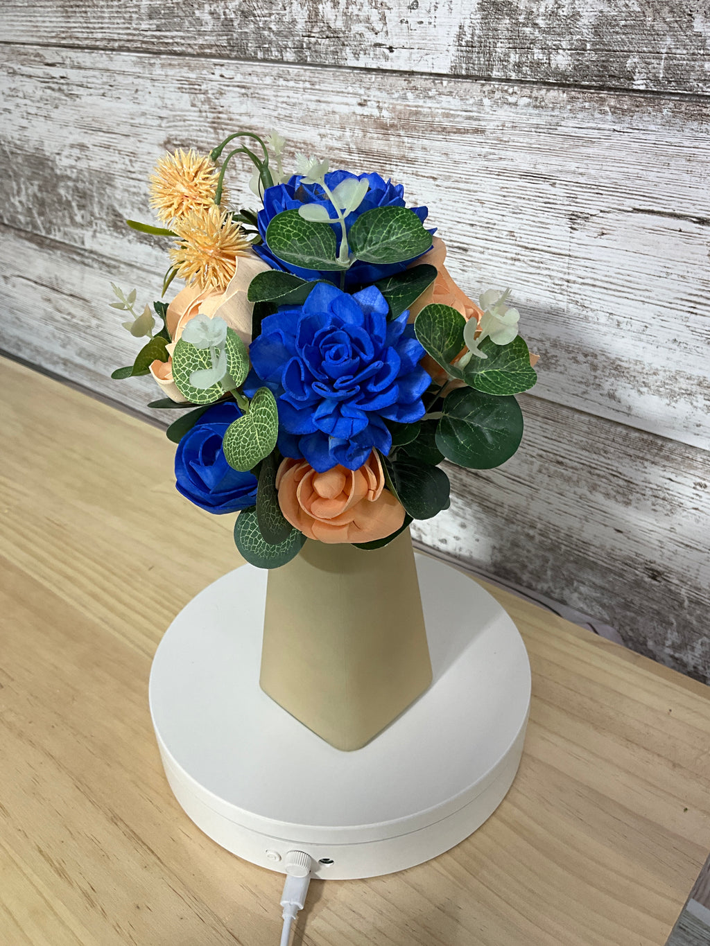 Royal Blue & Peach Sola Wood Flower Arrangement