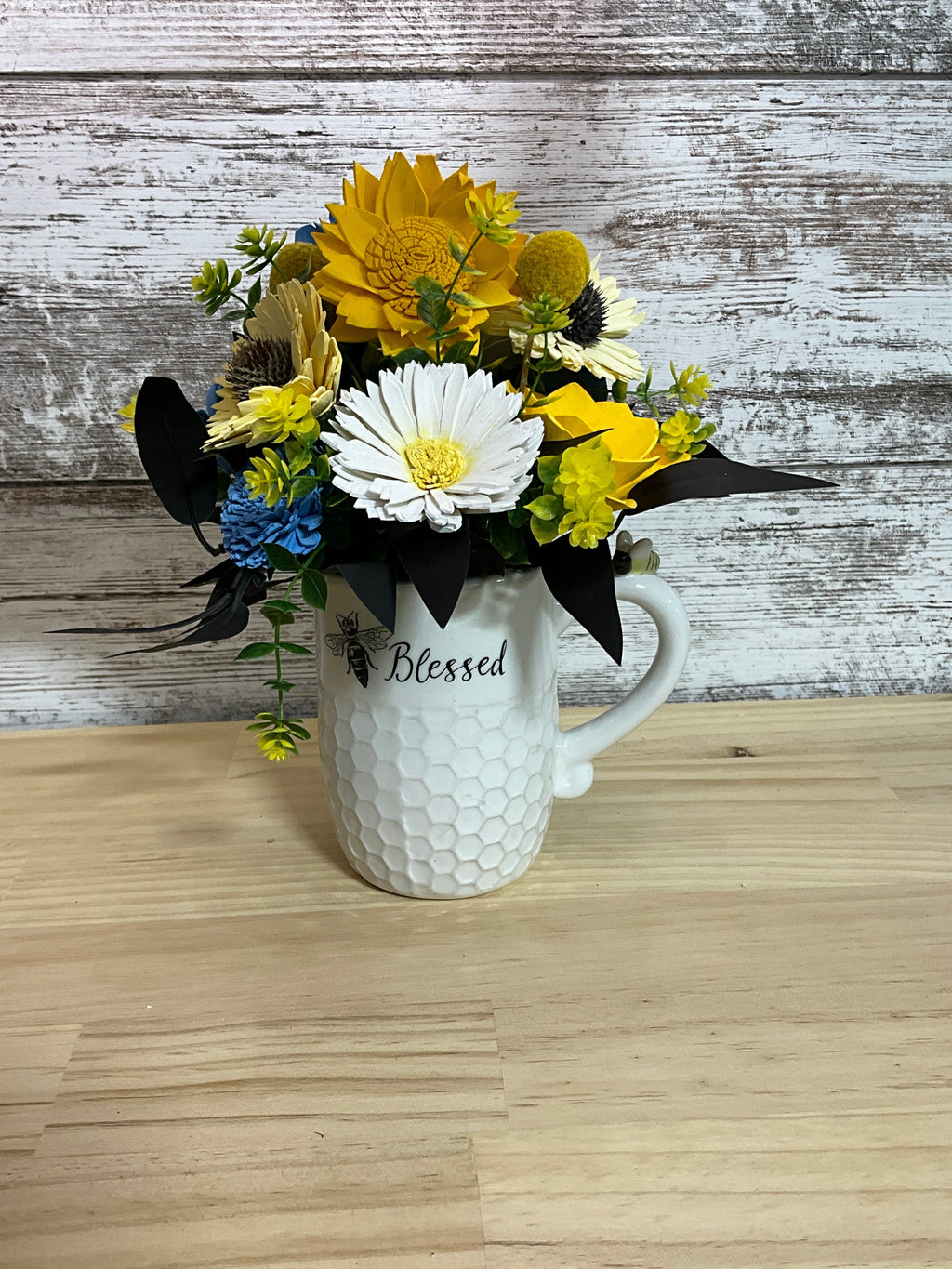 Bee Blessed | Yellow & Blue Sola Wood Flower Arrangement