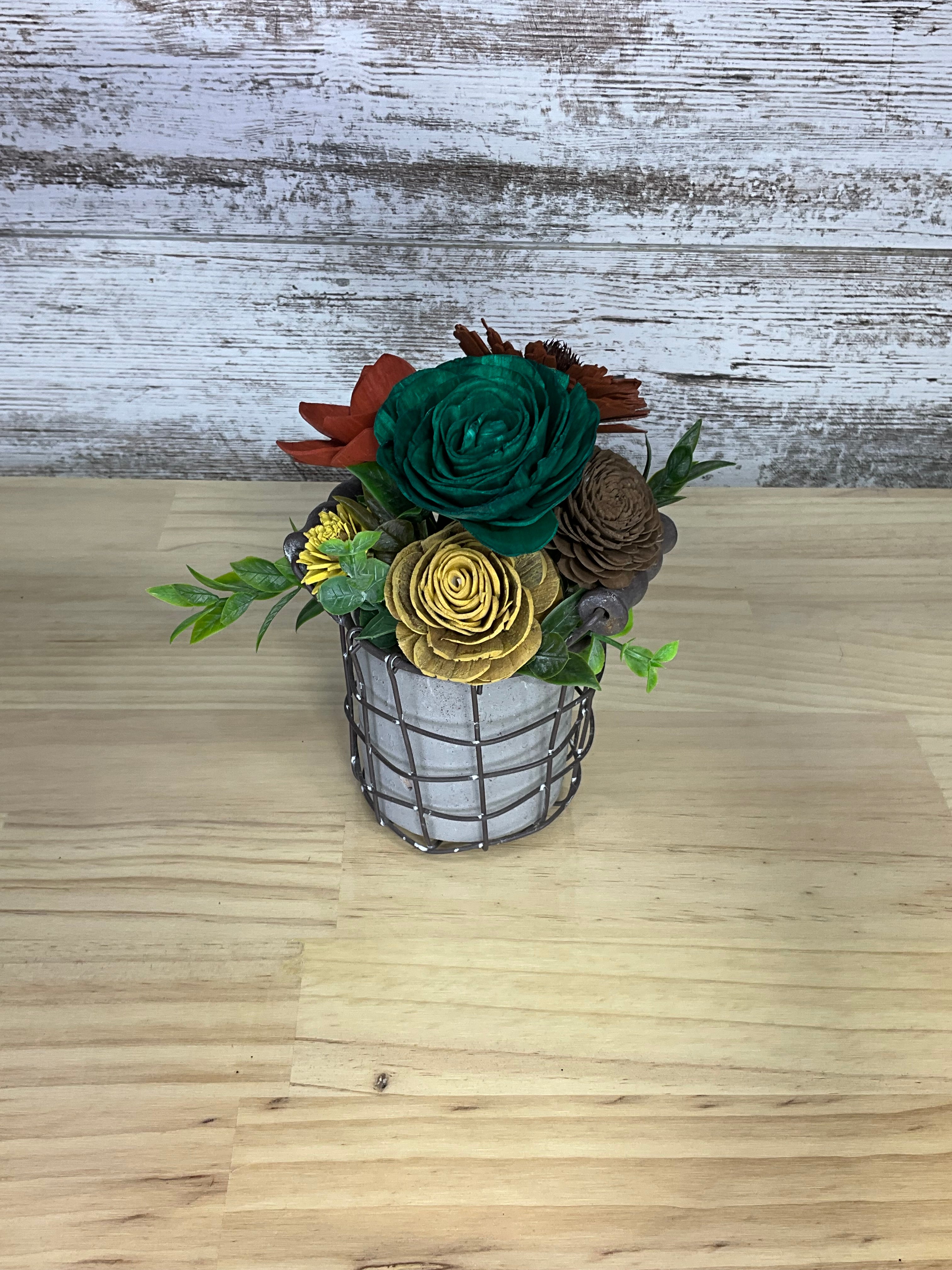 Emerald & Rust Wire Pot Arrangement