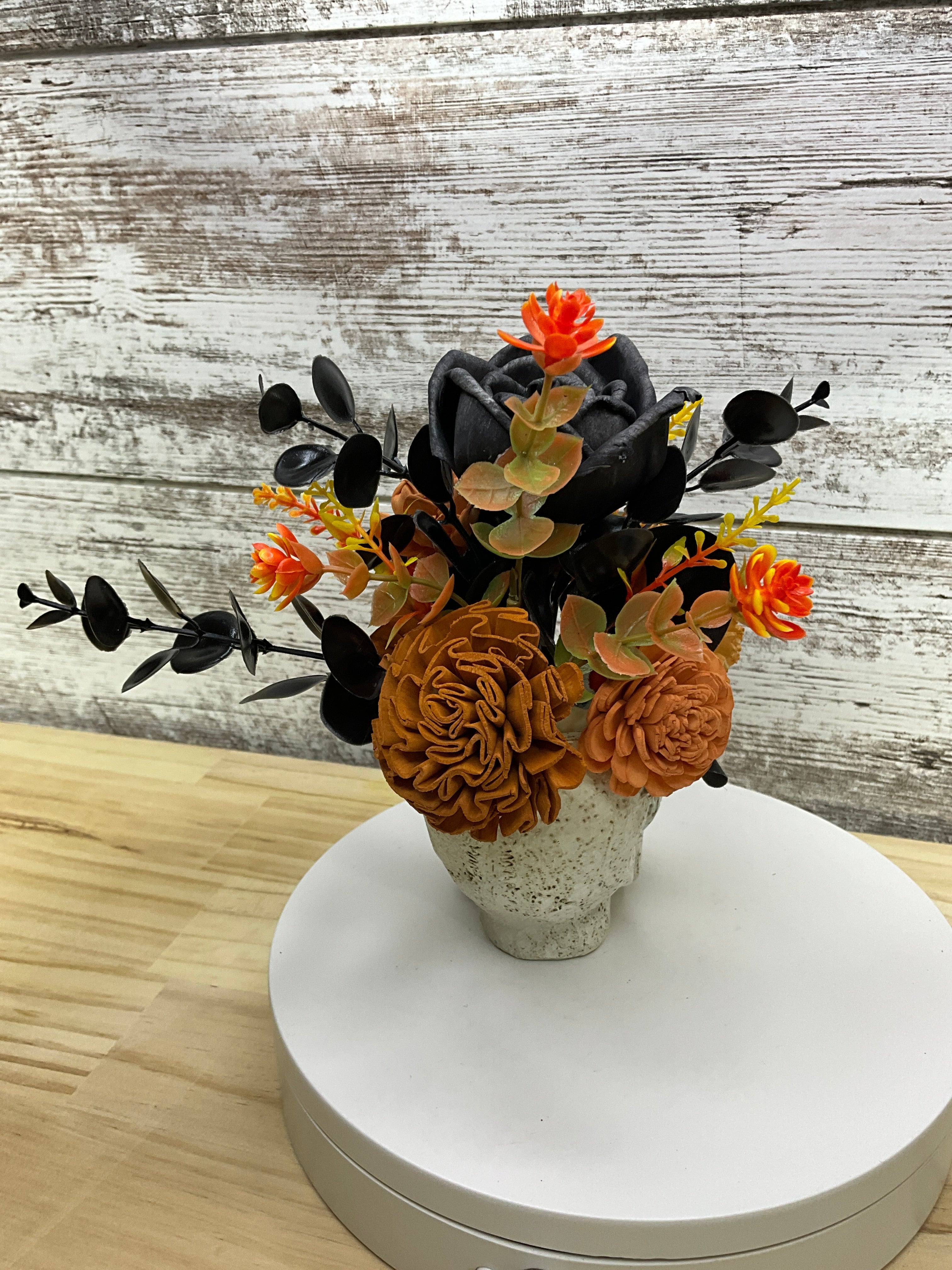 Gothic Halloween Skull Sola Wood Flower Arrangement