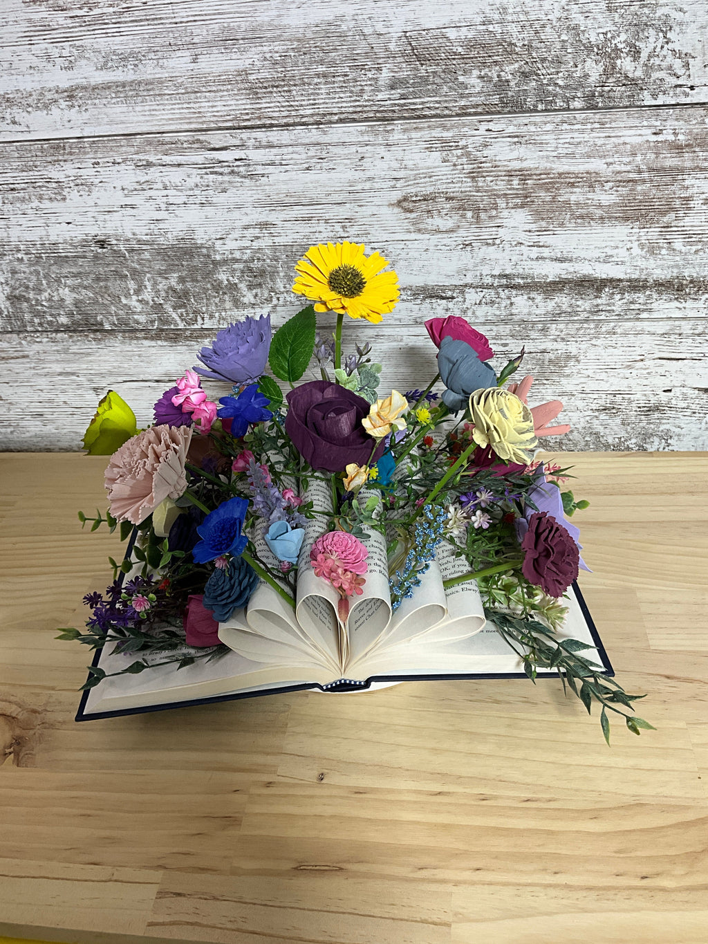 A Story in Bloom Sola Wood Flower Book Arrangement