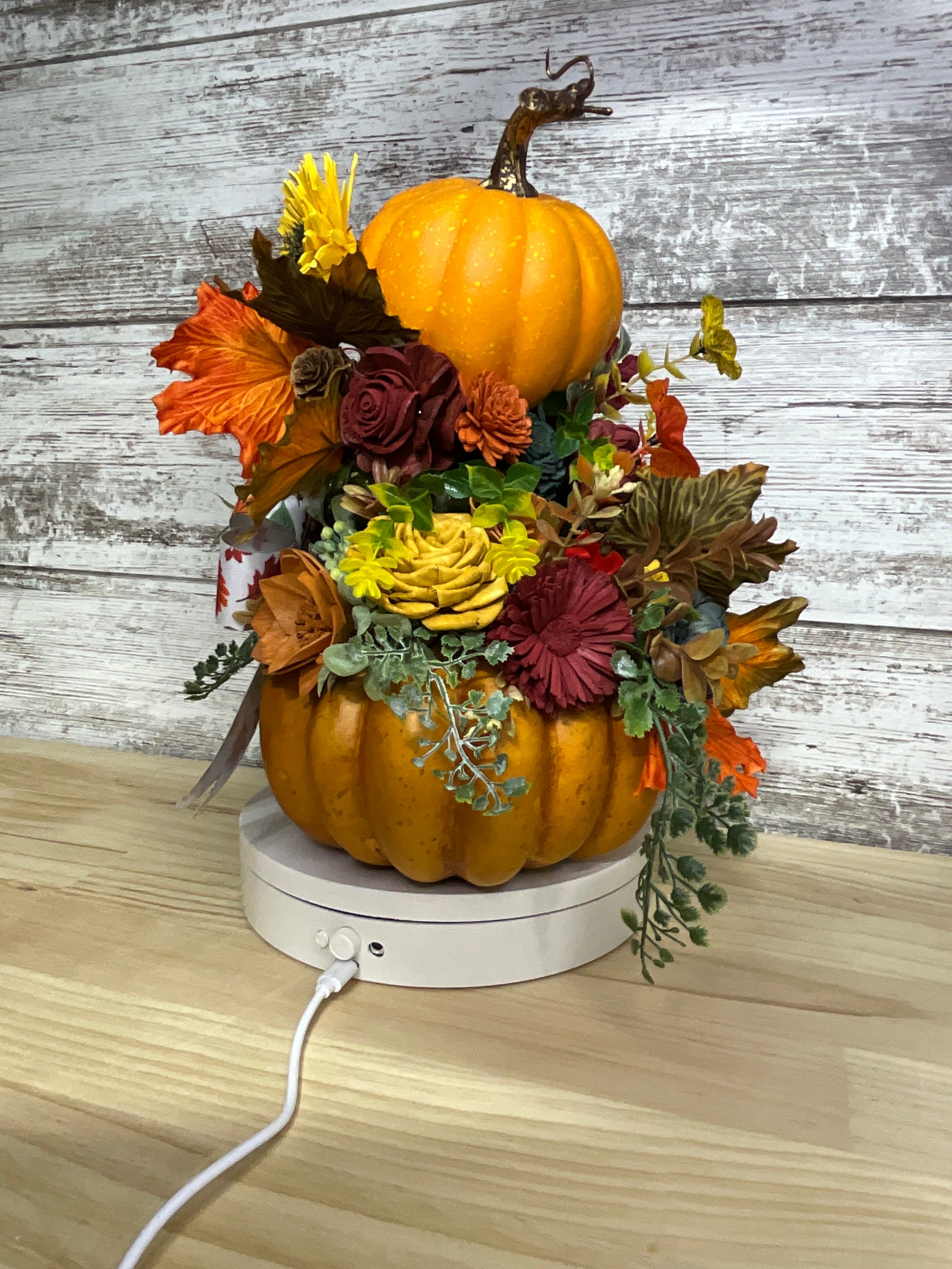 Harvest Pumpkin Sola Wood Flower Arrangement