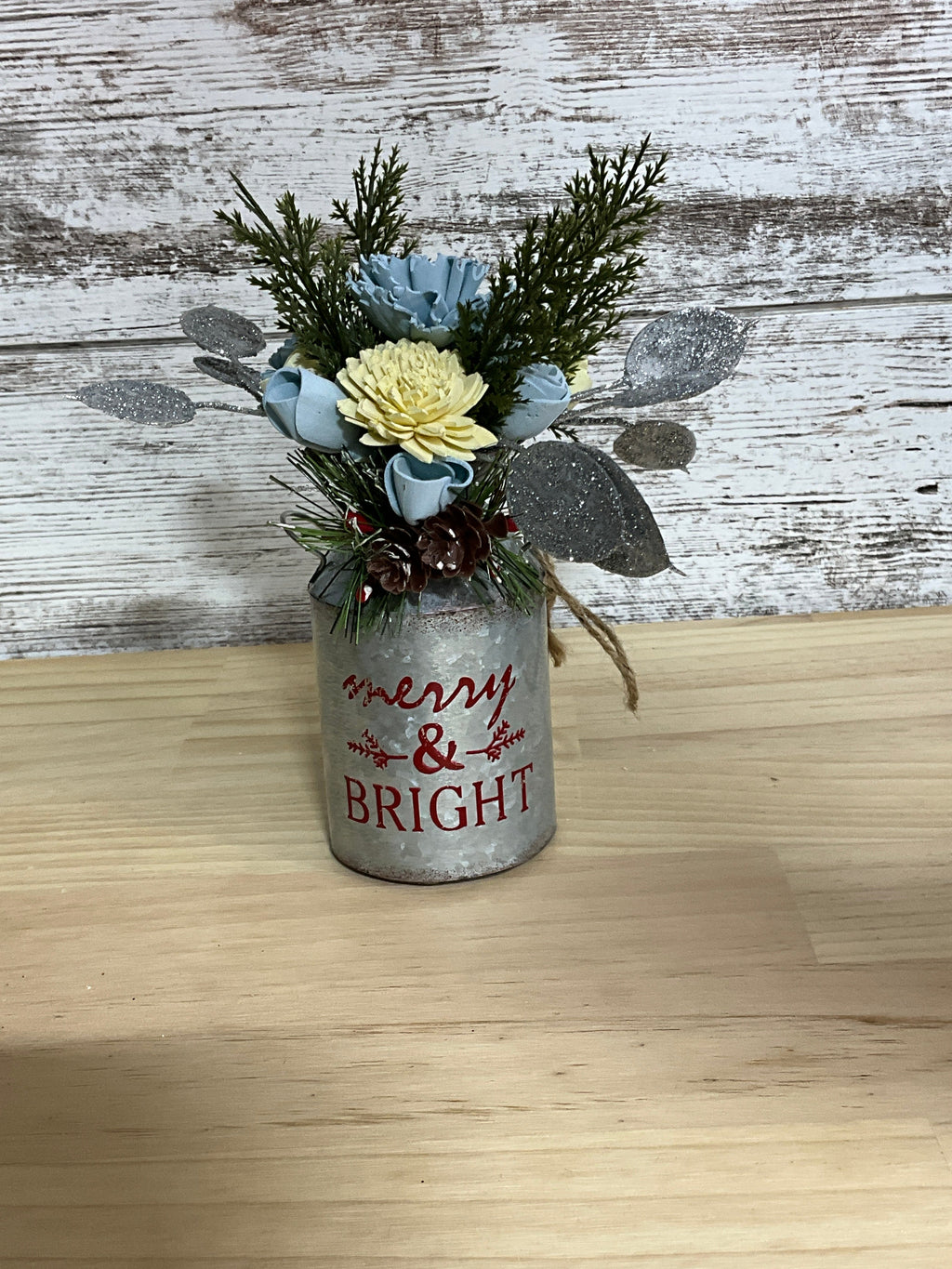 Silver Winter Wishes | Blue & Light Yellow Sola Wood Flower Arrangement