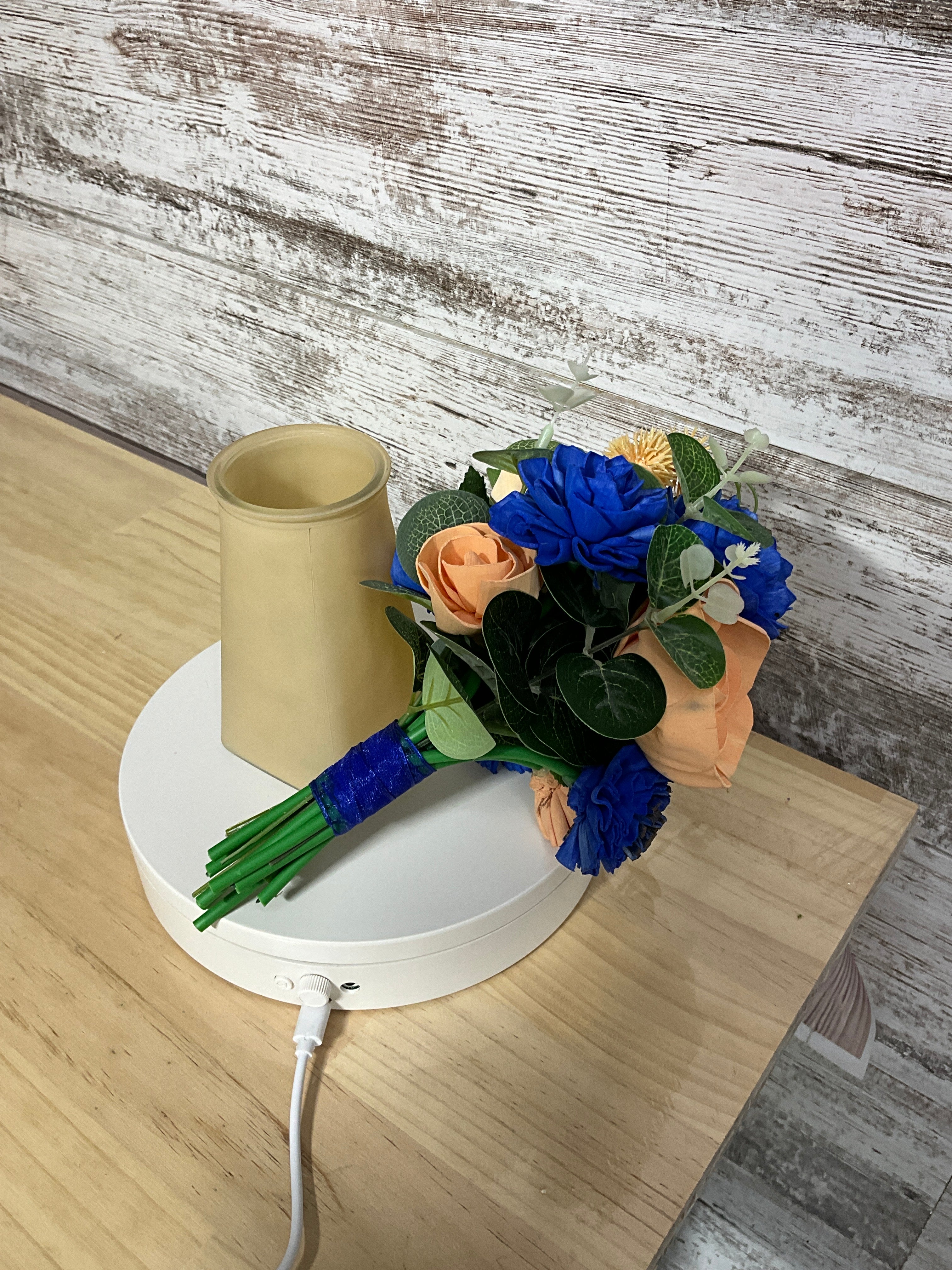 Royal Blue & Peach Sola Wood Flower Arrangement