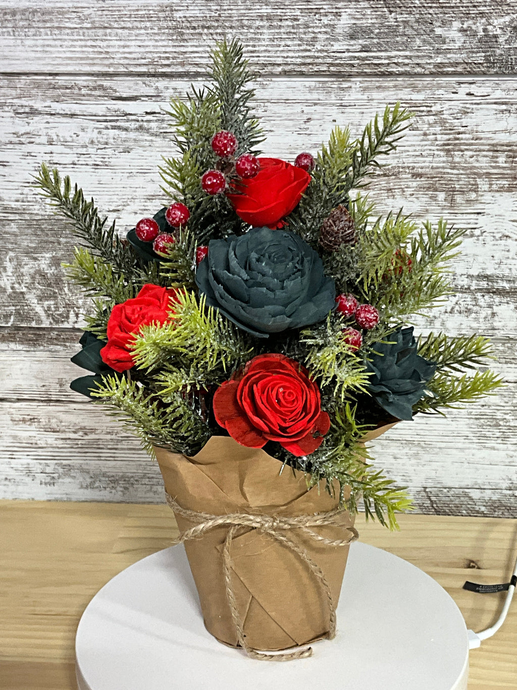 Evergreen Noel Christmas Sola Wood Flower Arrangement