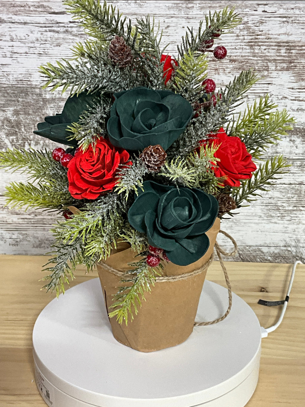 Evergreen Noel Christmas Sola Wood Flower Arrangement