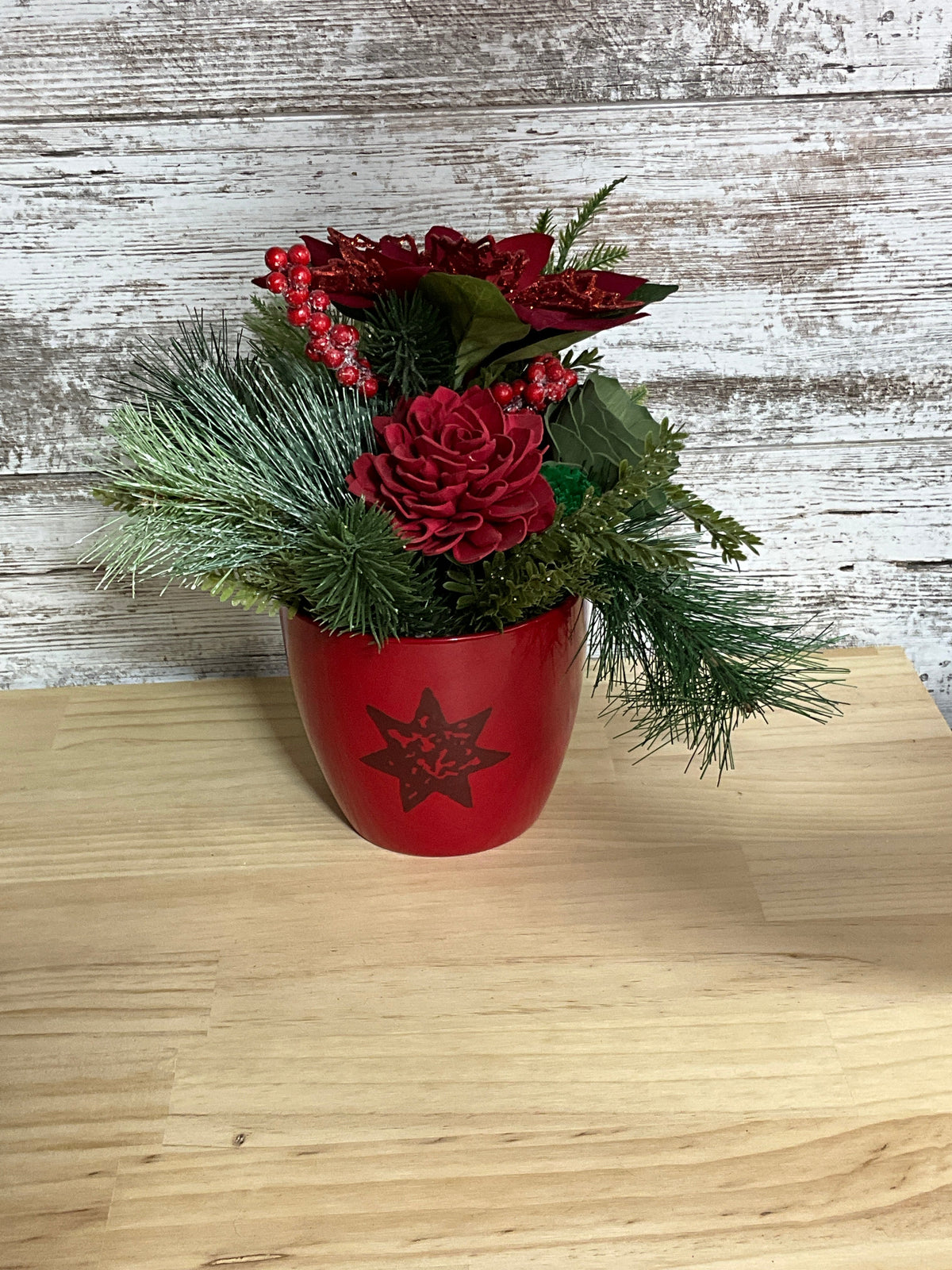 Poinsettia & Pine | Christmas Sola Wood Flower Arrangement
