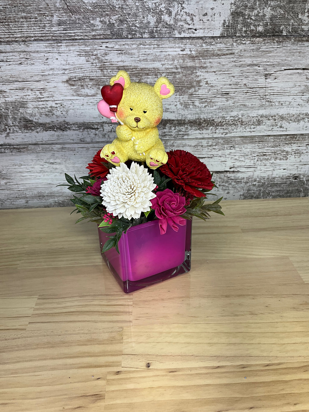 Love Bear Sola Wood Flower Arrangement