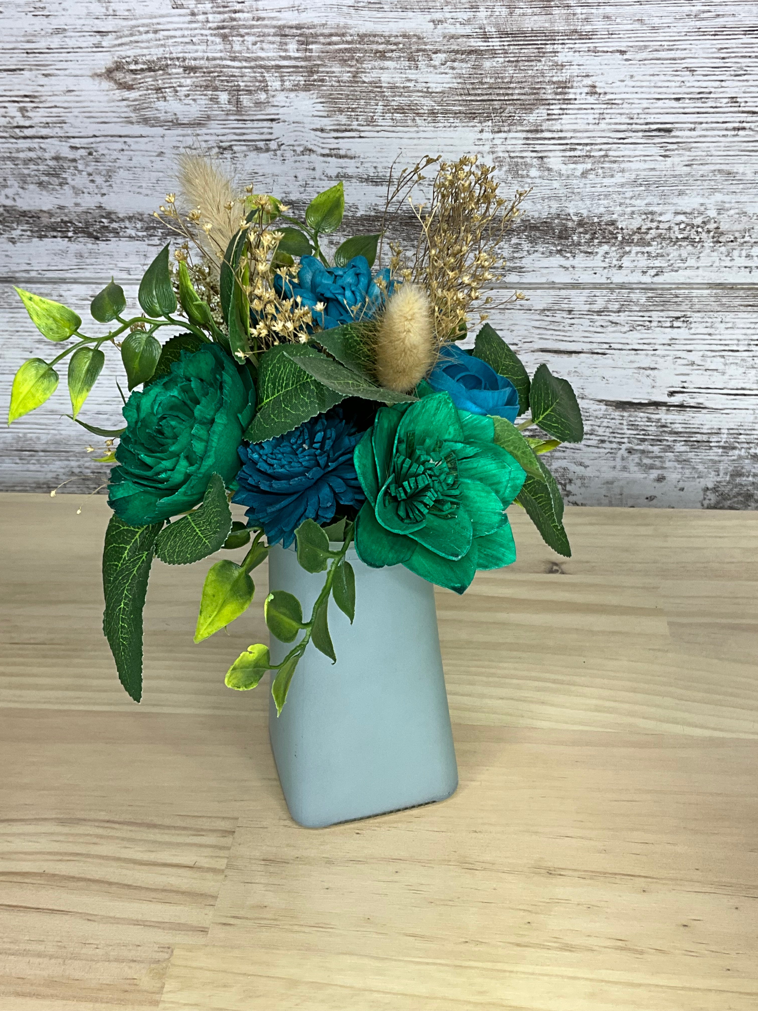 Matte Blue Vase with Teal & Cobalt Drop-In Sola Wood Bouquet