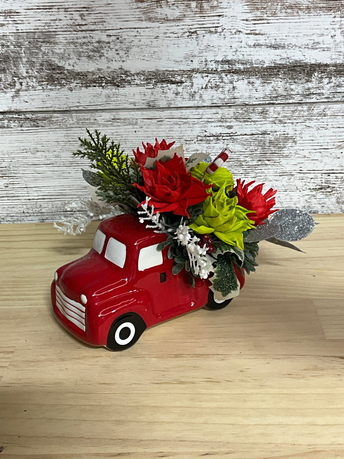 Peppermint Express | Christmas Sola Wood Flower Truck Arrangement