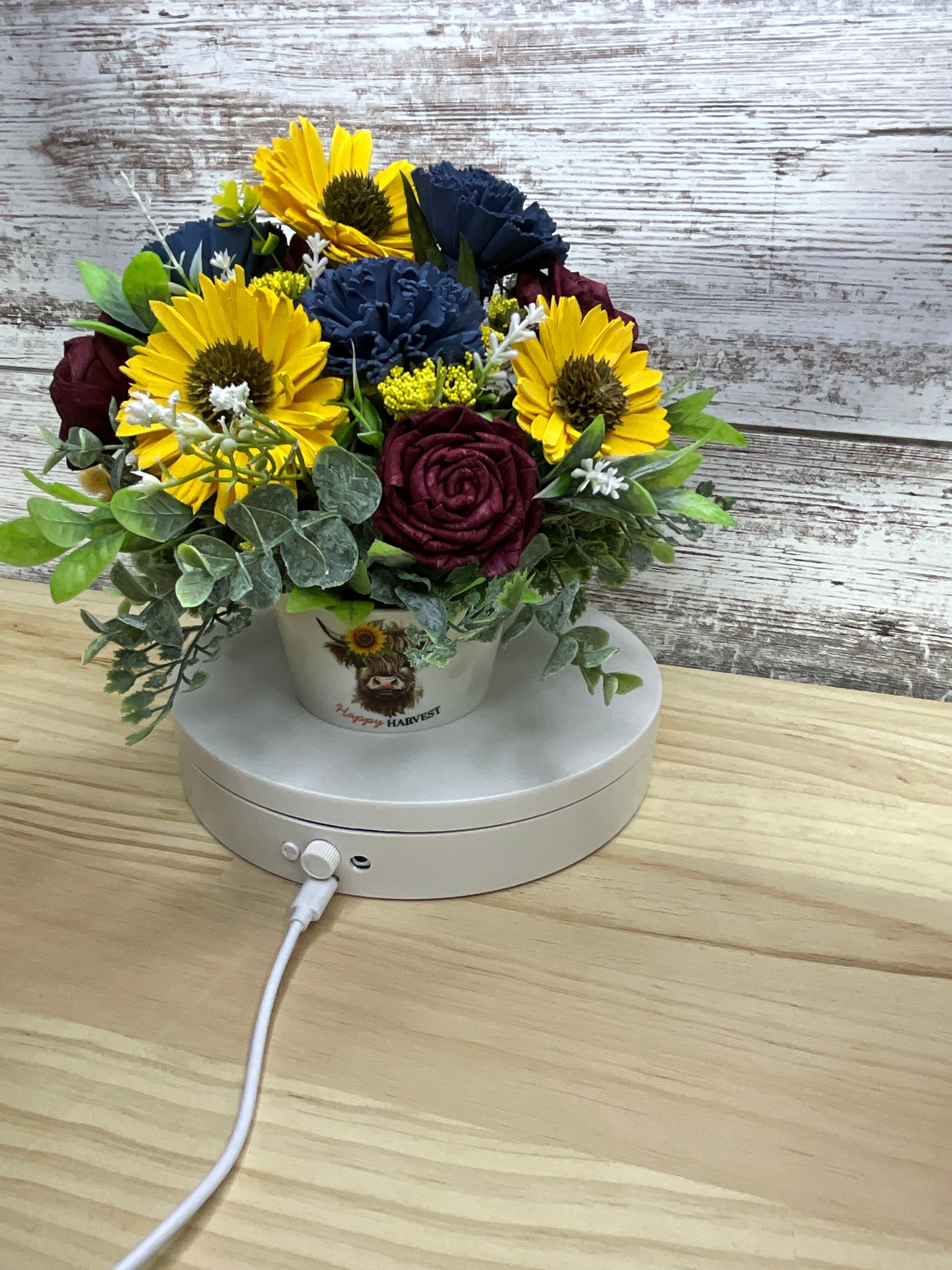 Happy Harvest Highland Cow Sola Wood Flower Arrangement