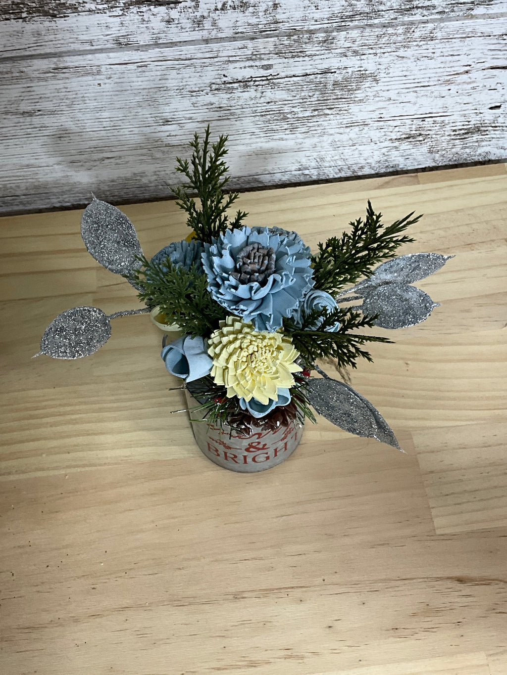 Silver Winter Wishes | Blue & Light Yellow Sola Wood Flower Arrangement