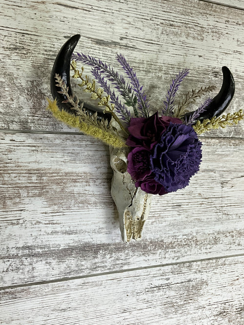 Bull Skull Wall Mount Sola Wood Arrangement – Purple & Lavender Boho