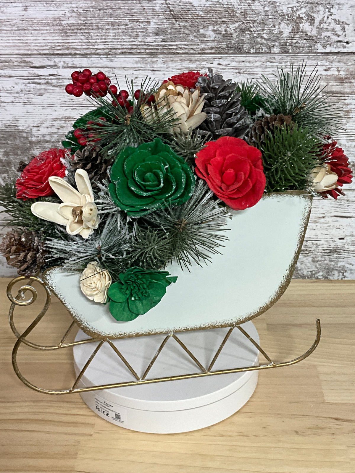 Christmas Cheer Sleigh Sola Wood Flower Arrangement
