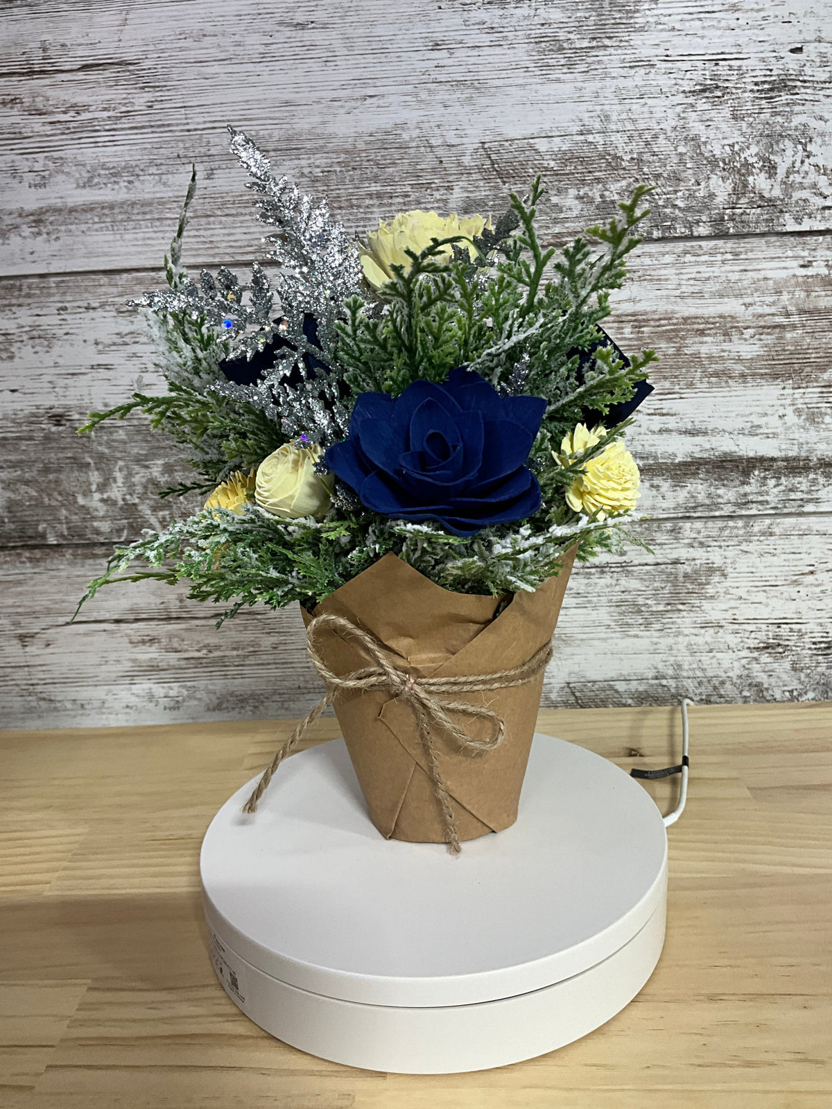 Midnight Frost Winter Sola Wood Flower Arrangement