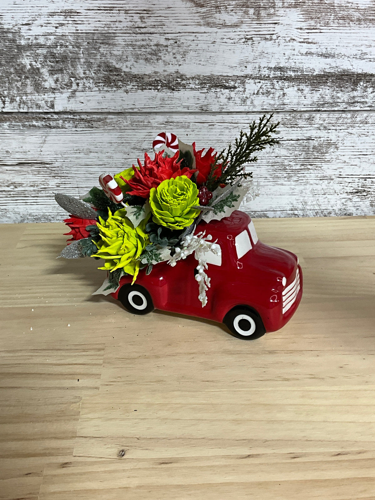 Peppermint Express | Christmas Sola Wood Flower Truck Arrangement