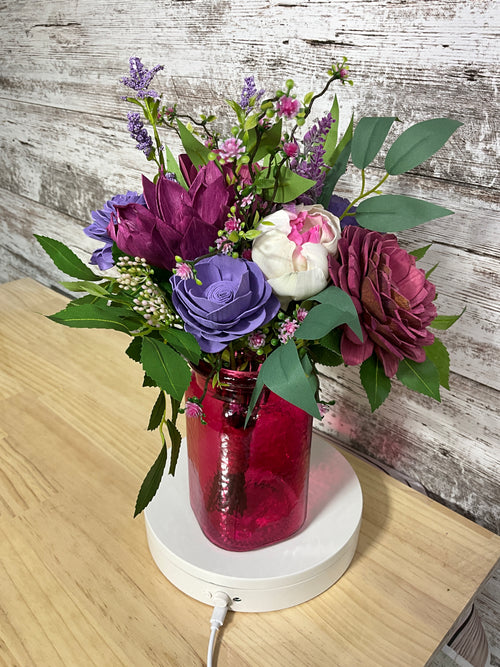 Berry Bliss Sola Wood Flower Arrangement in Red Glass Vase - Joni’s Sola Ever After, LLC