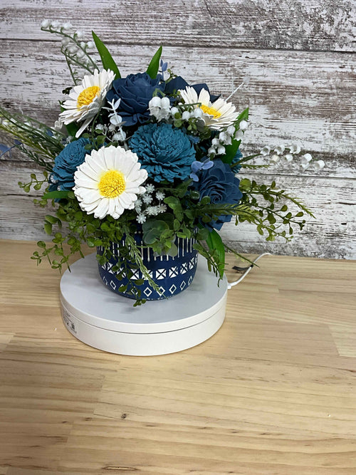 Blue Skies & Daisies – Sola Wood Flower Arrangement