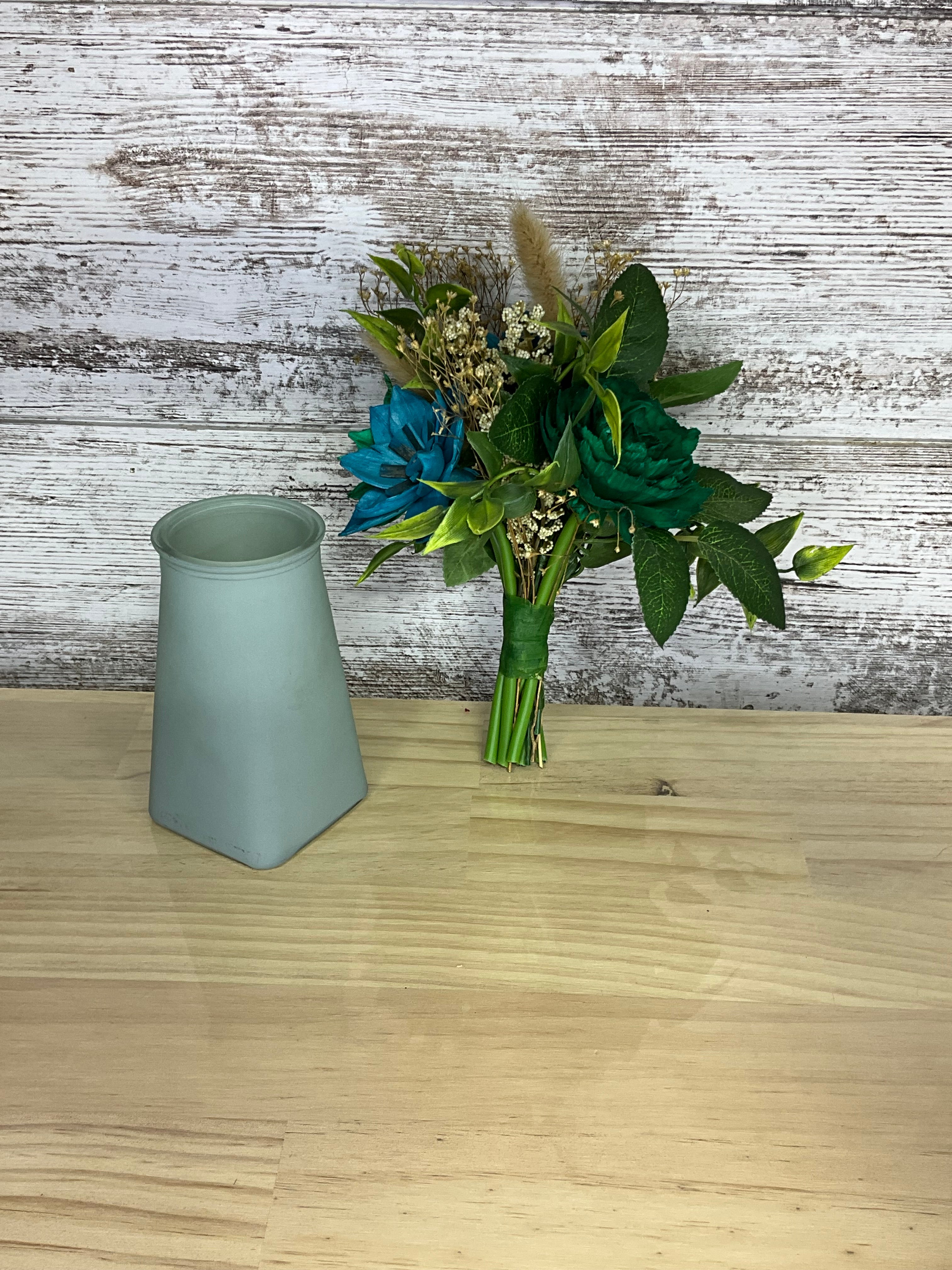 Matte Blue Vase with Teal & Cobalt Drop-In Sola Wood Bouquet