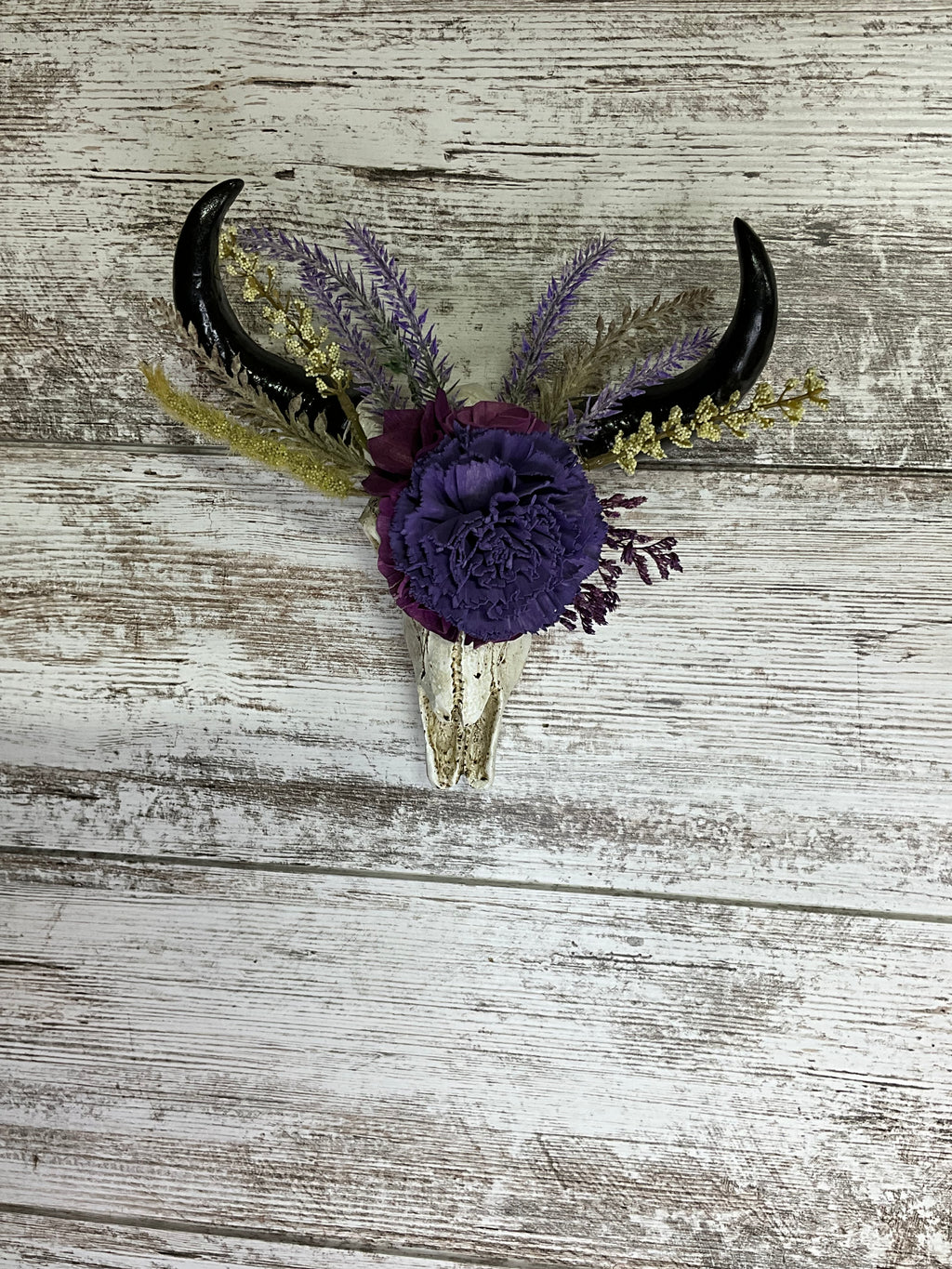 Bull Skull Wall Mount Sola Wood Arrangement – Purple & Lavender Boho