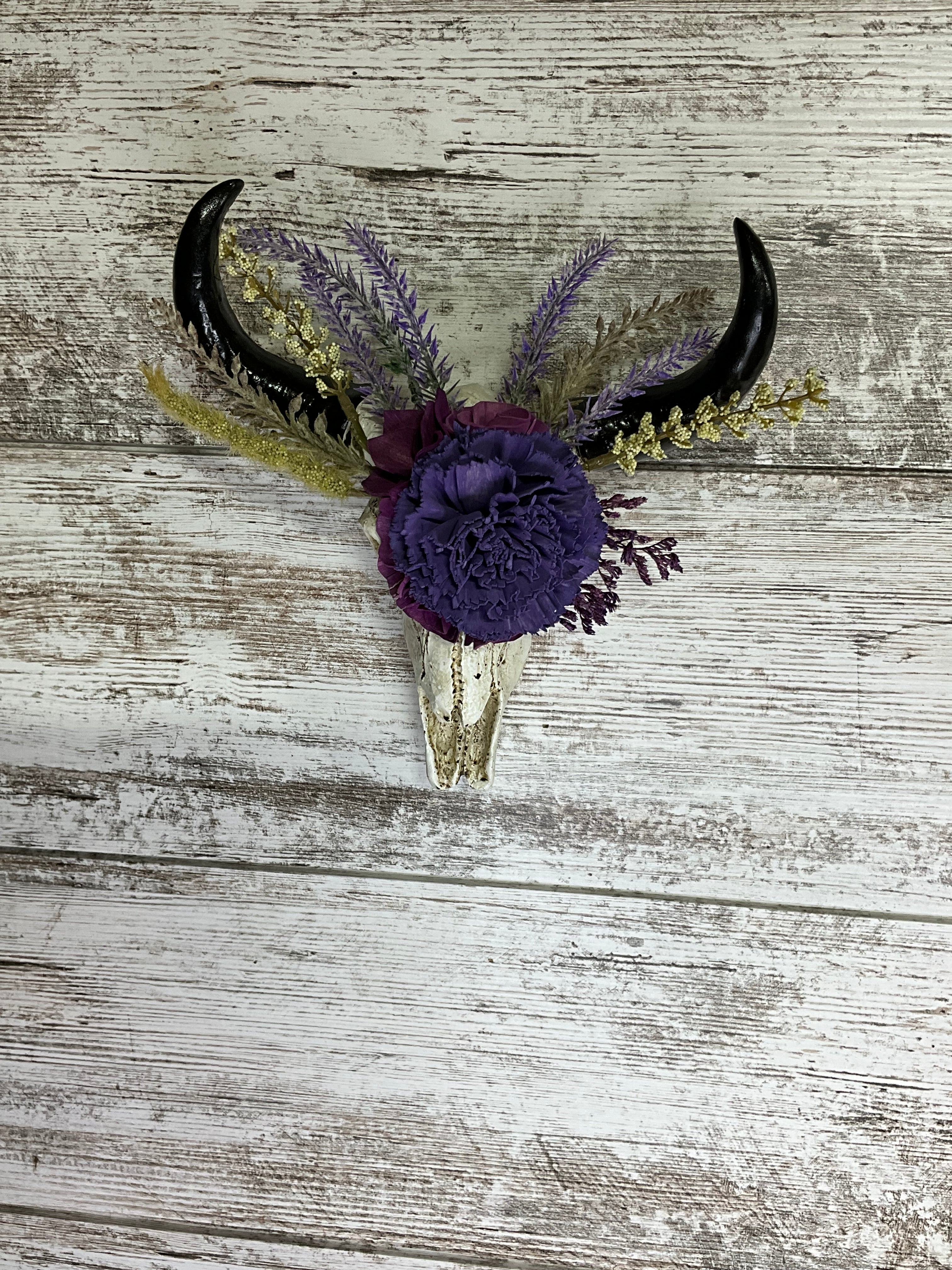 Bull Skull Wall Mount Sola Wood Arrangement – Purple & Lavender Boho
