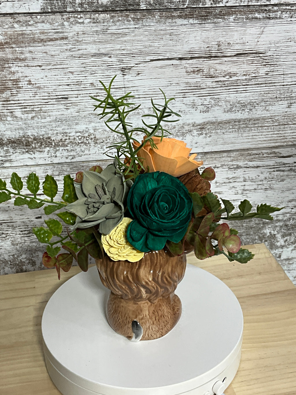 Mini Cow Sola Wood Flower Arrangement