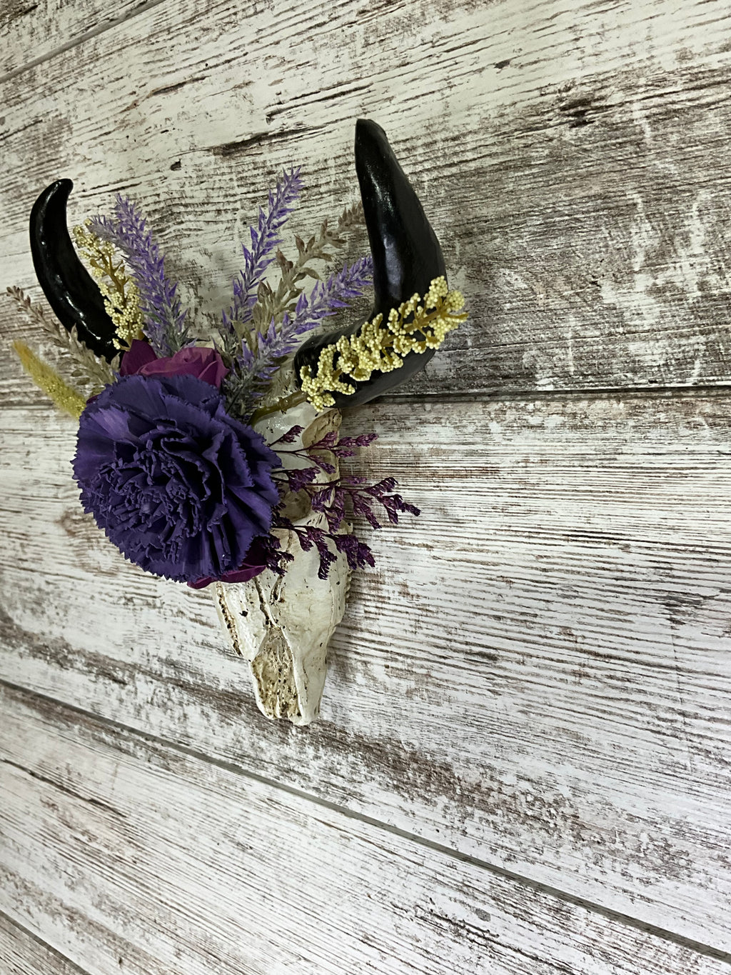 Bull Skull Wall Mount Sola Wood Arrangement – Purple & Lavender Boho